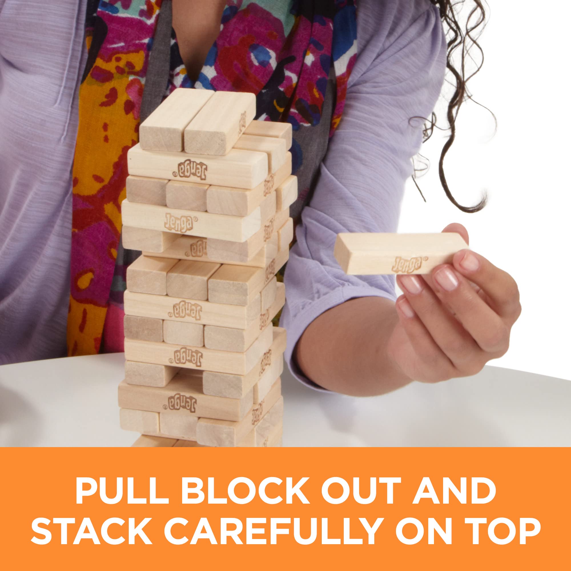 Hasbro Gaming Jenga Wooden Blocks Stacking Tumbling Tower Kids Game Ages 6 and Up (Amazon Exclusive)