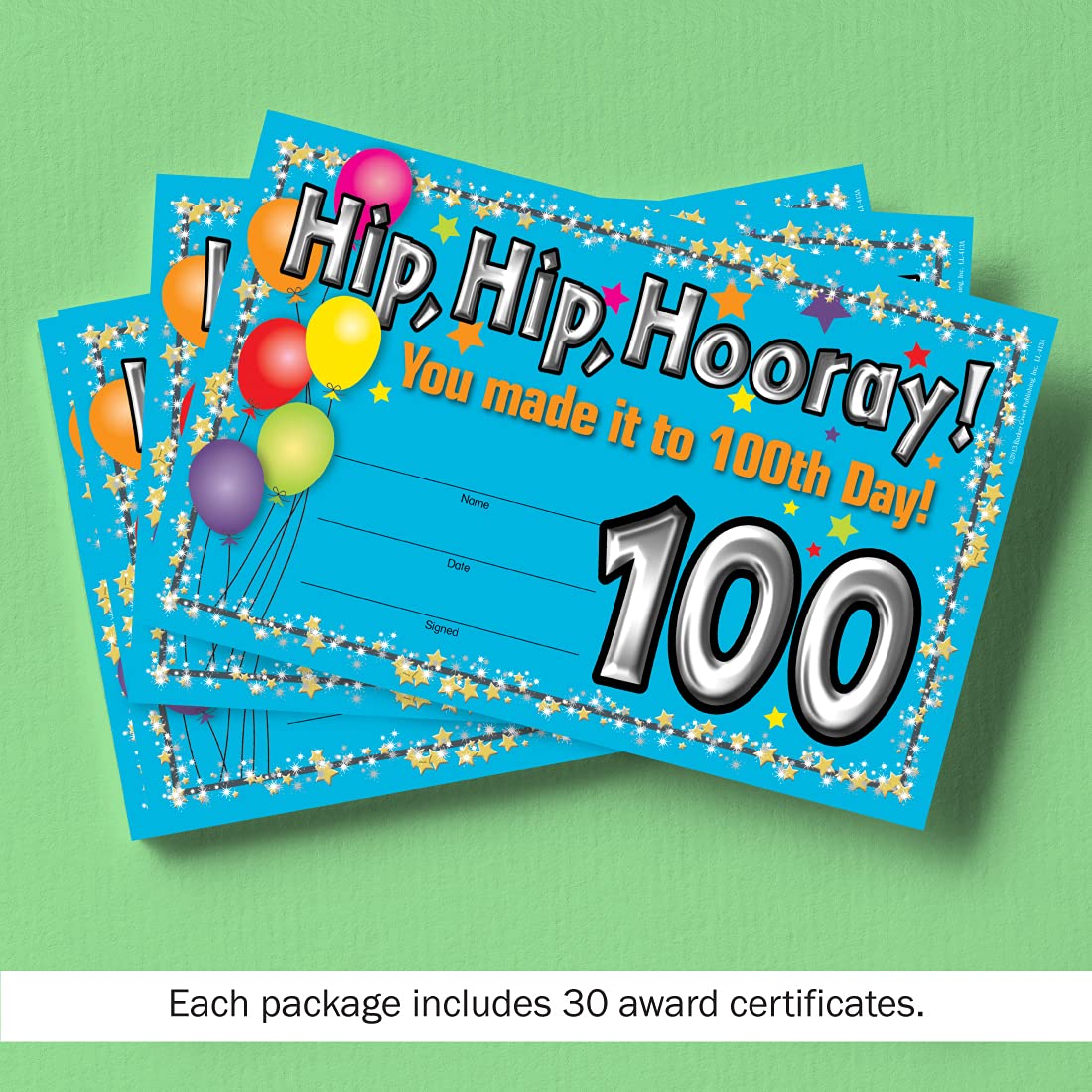 Barker Creek Recognition Awards, 100th Day, Celebrate Student Achievements with These Colorful Awards, 30 Awards per Pkg, 8.5" x 5.5" (426)