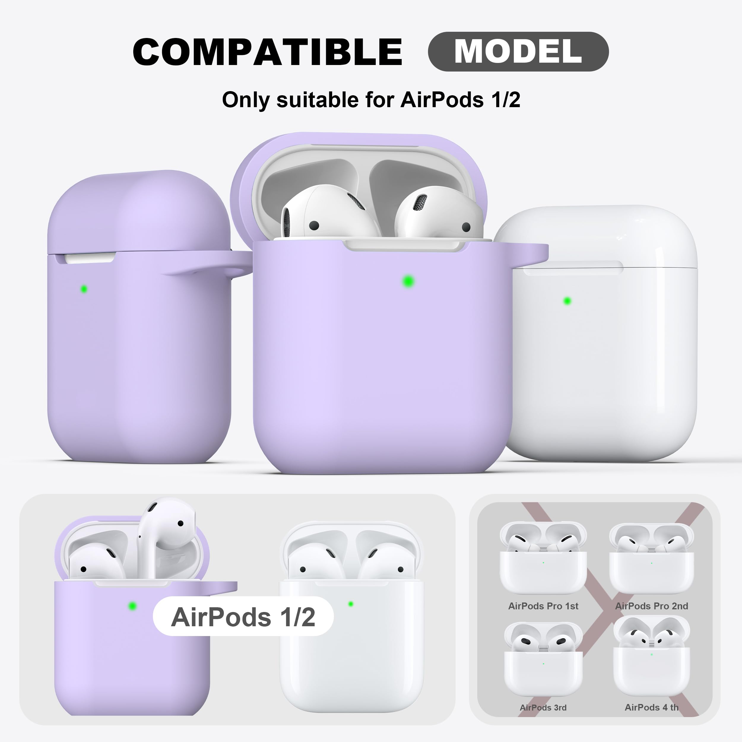 R-fun Compatible with AirPods Case Cover, Soft Silicone Protective Cover with Keychain for Women Men Compatible with Apple AirPods 2nd 1st Generation Charging Case, Front LED Visible,Pink Purple