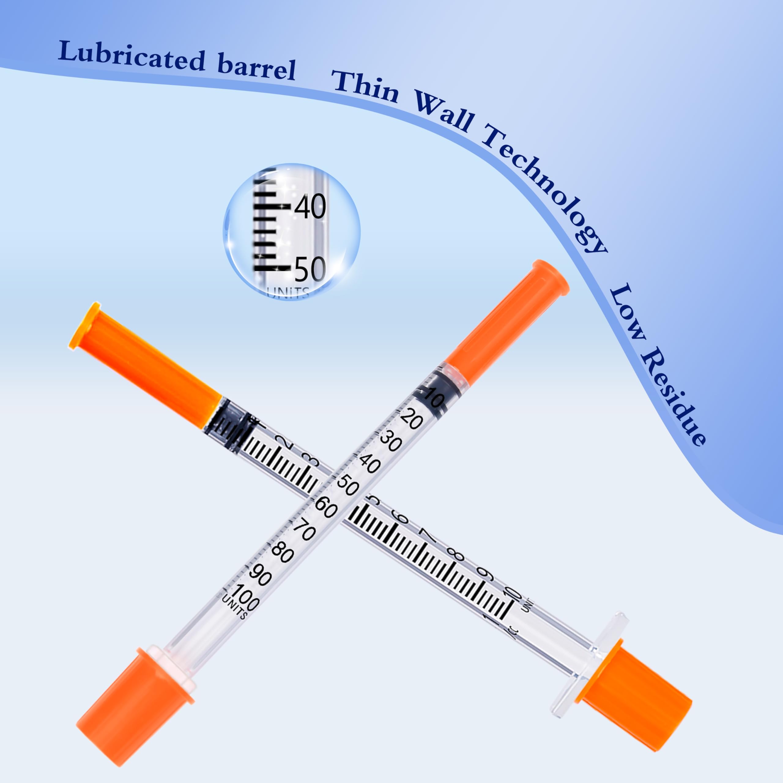 U-100 Syringe 1ml/cc 29G 1/2" Scientific Lab Syringes, Pack of 100, Disposable Individual Package