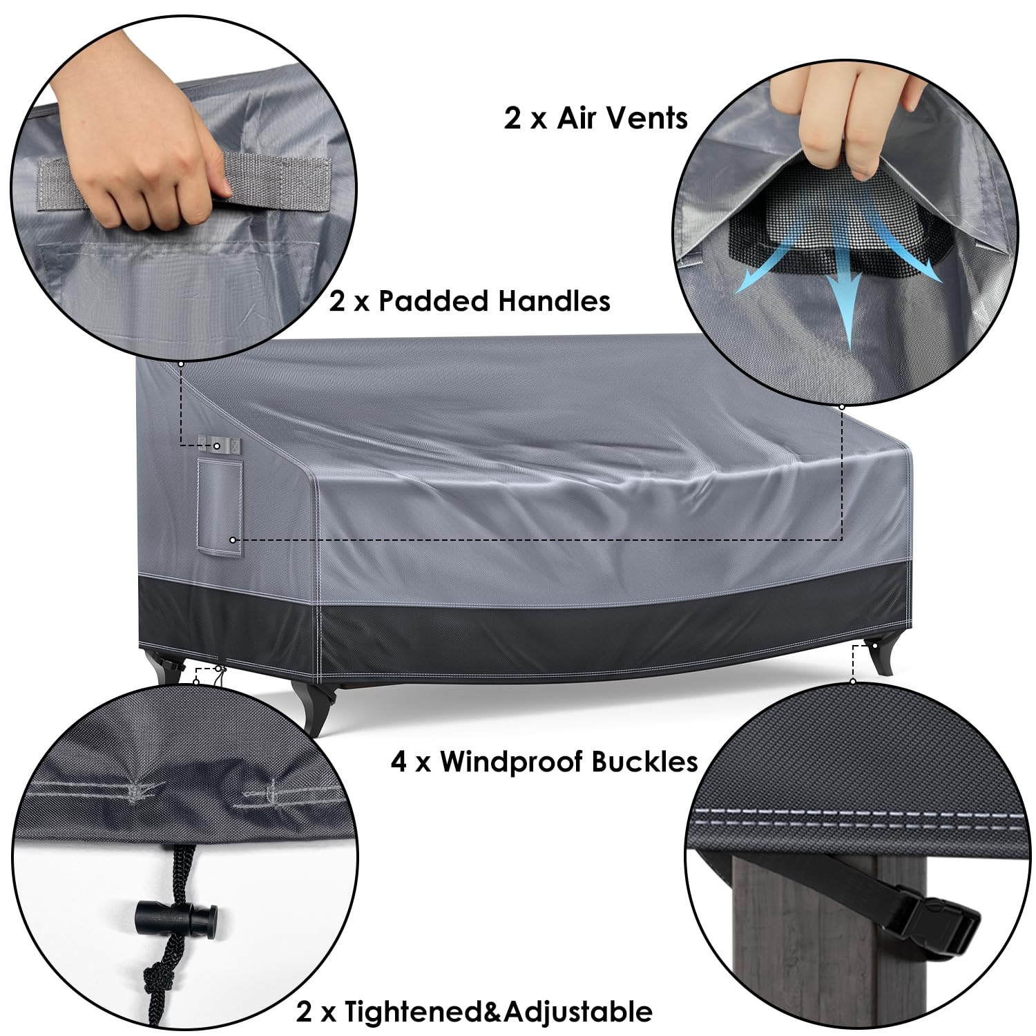 Pertotoy Outdoor Couch Cover Waterproof Patio Furniture Covers, 3-Seater Patio Sofa Cover Heavy Duty 600D Durable UV Anti-Fading, 79" Wx 37" Dx 35" H, Gray/Dark Gray