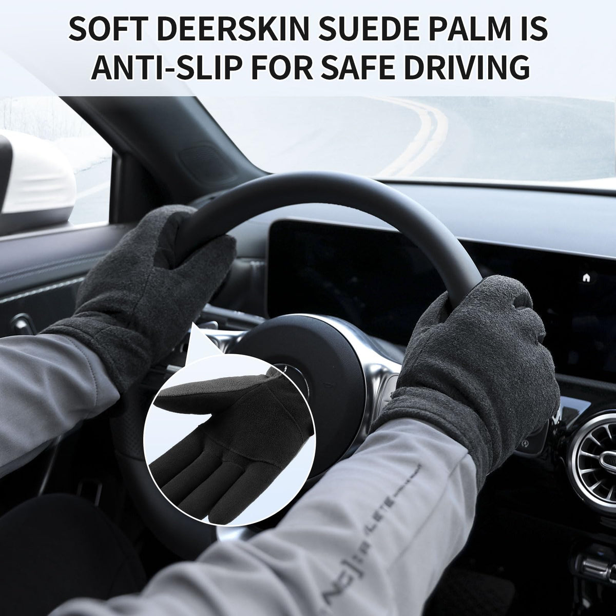 OZERO Winter Gloves, -20°F(-29℃) Cold Proof Thermal Work Glove - Deerskin Suede Leather Palm and Polar Fleece Back with Heatlok Insulated Cotton - Hands Warm in Cold Weather for Women and Men