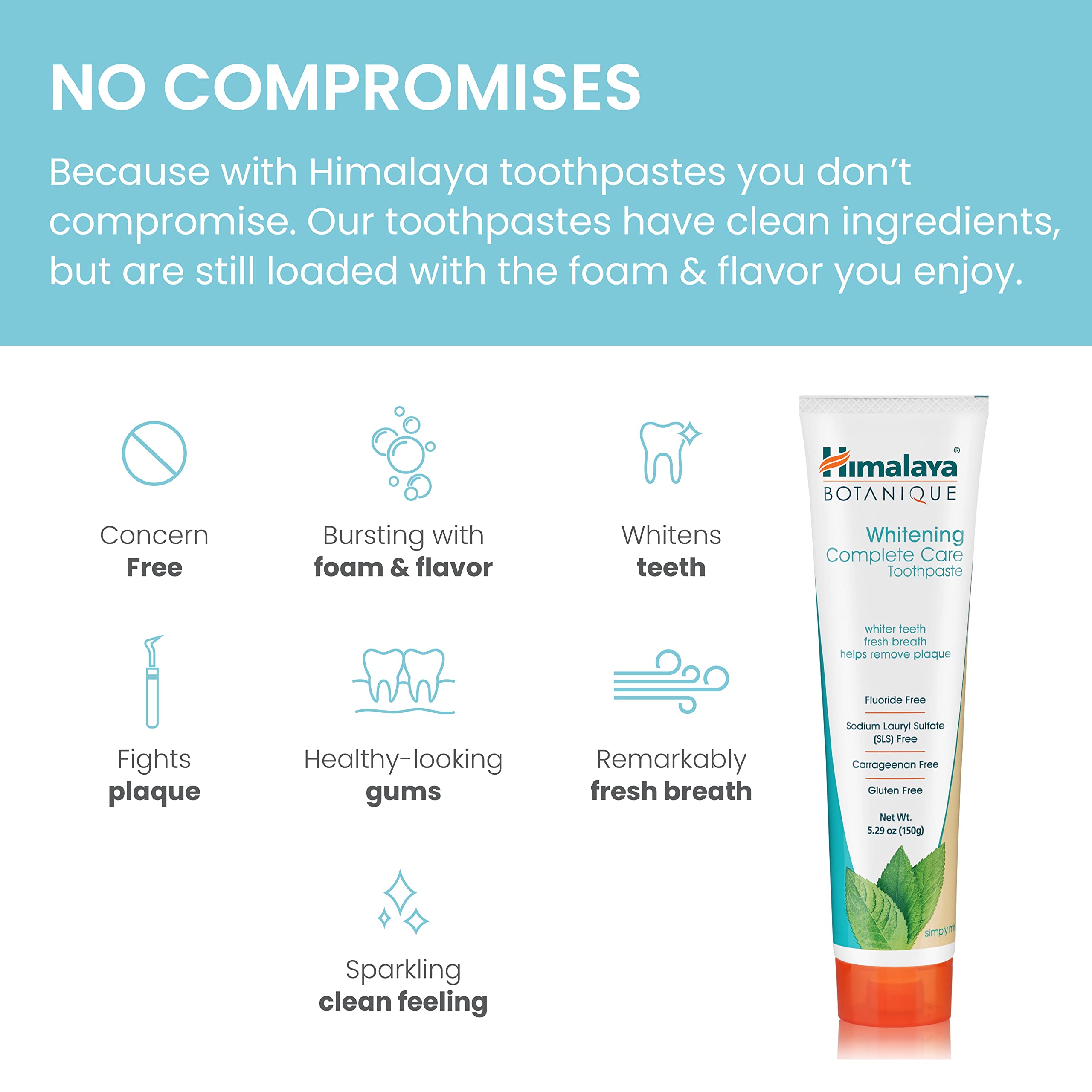 Himalaya Botanique Whitening Complete Care Toothpaste, Teeth Whitening, Fights Plaque, Fluoride Free, No Artificial Flavors, SLS Free, Cruelty Free, Foaming, Simply Mint Flavor, 5.29 Oz, 4 Pack…