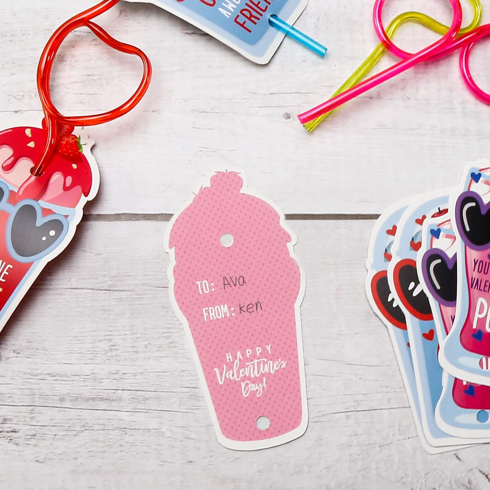 Valentines Day Gifts for Kids - Valentines Day Cards for kids - Set of 32 Crazy Straws Bulk - Valentine Exchange Cards for Girls Boys Toddlers School Class Classroom Party Favors