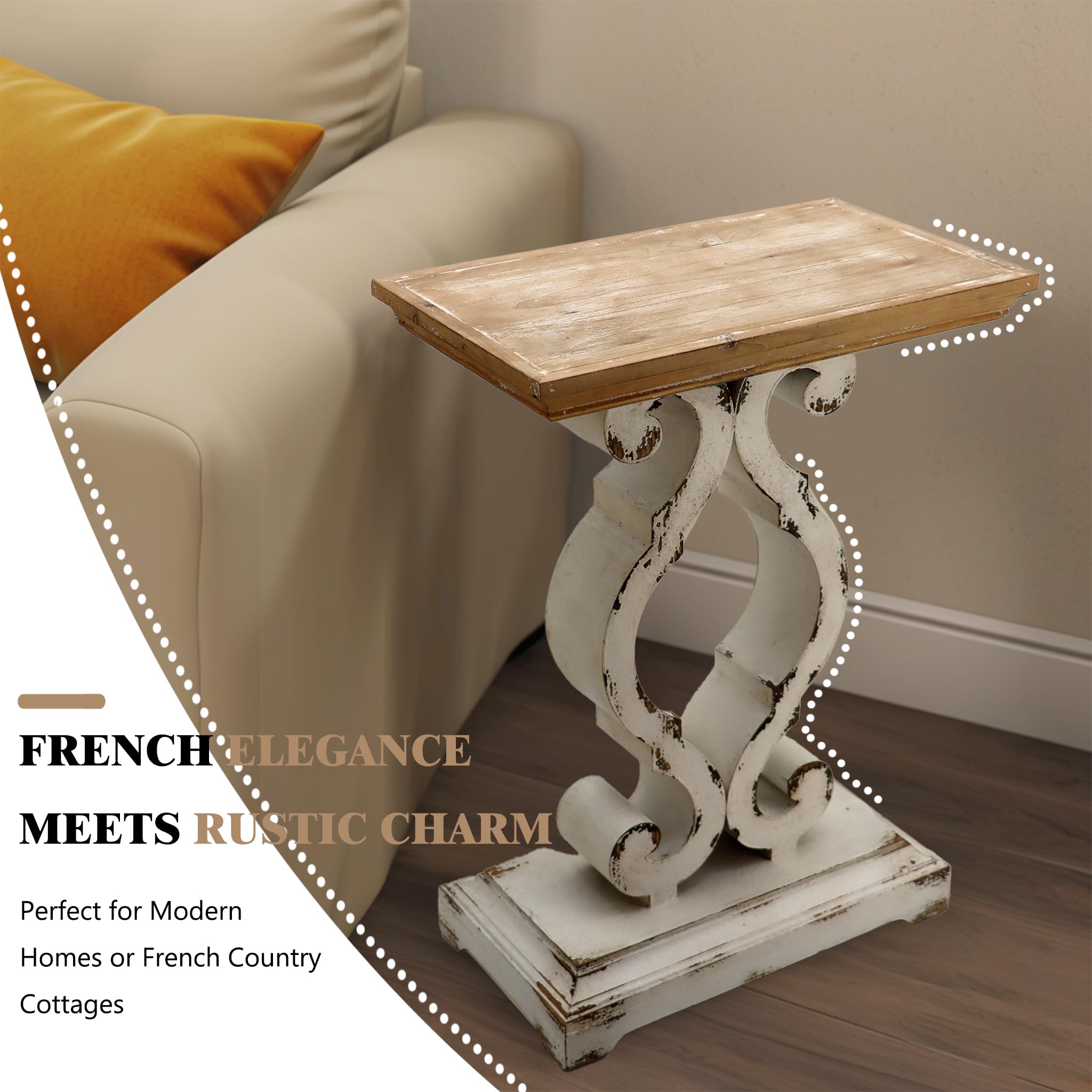 PARISLOFT Rustic Farmhouse Accent End Table, Natural Wood Side Table Nightstand for Dinning or Living Room 19.75 x 11.75 x 27.5 Inches
