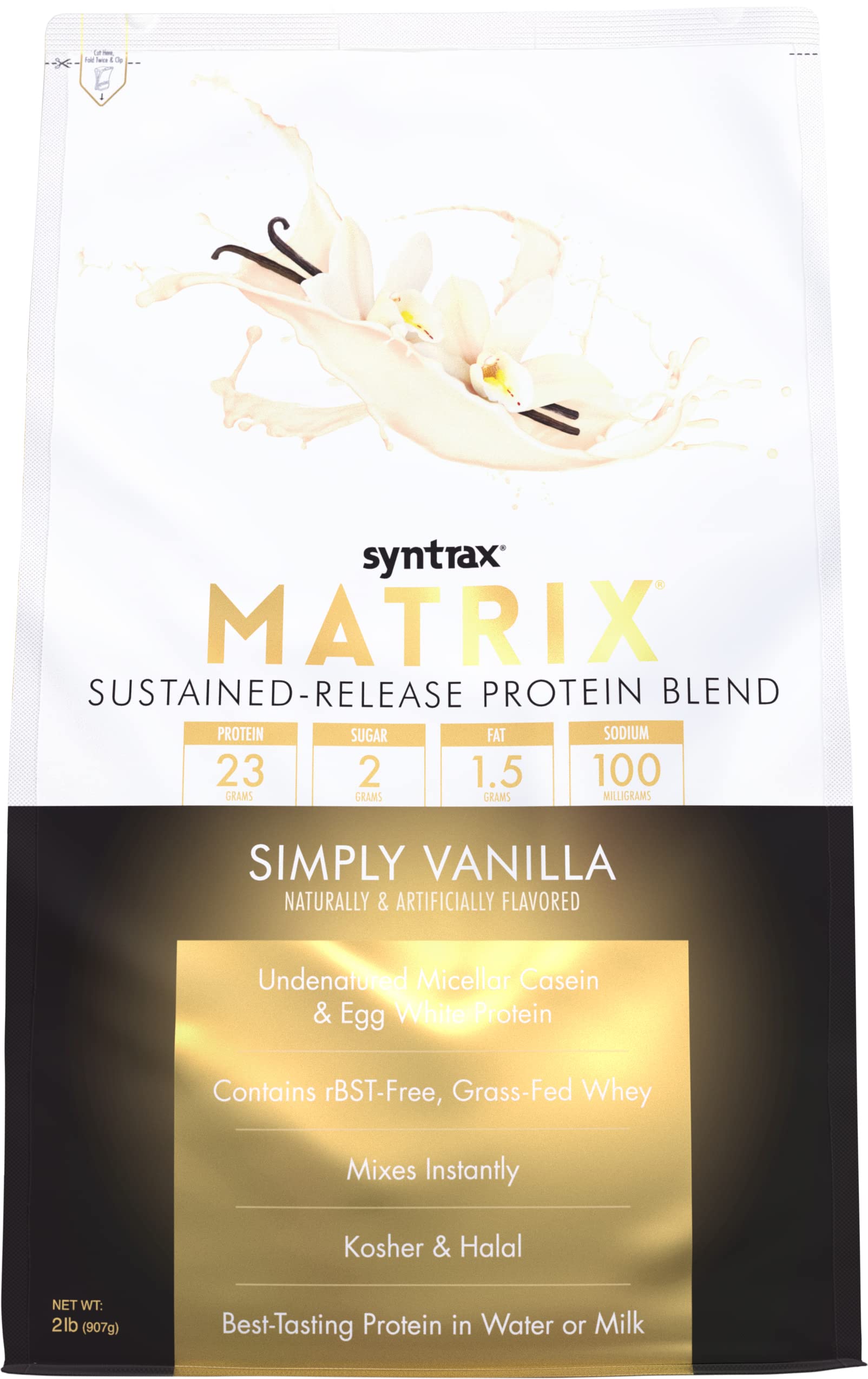 Syntrax Nutrition Matrix Protein Powder, Sustained-Release Protein Blend, Simply Vanilla, 2 lbs