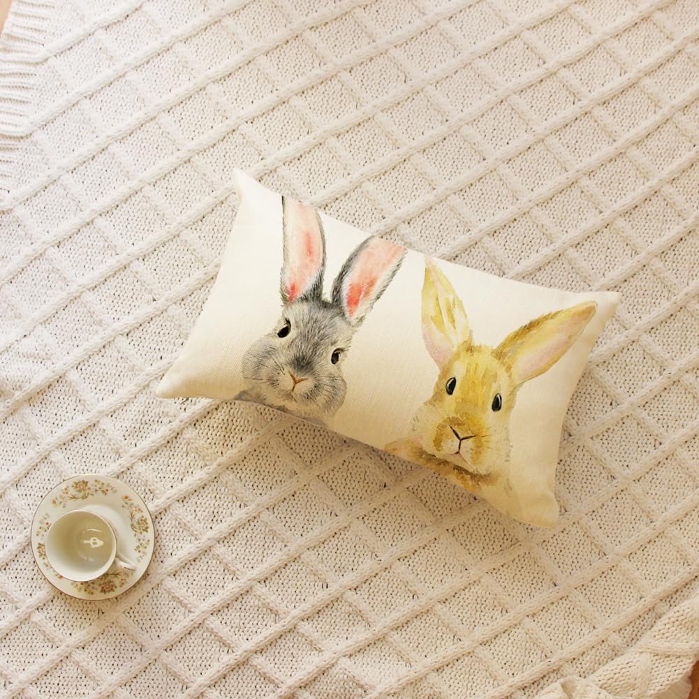 Ogiselestyle Welcome Easter Bunny Throw Pillow Cover, 12 x 20 Inch Spring Rabbit Cushion Case Decoration for Sofa Couch