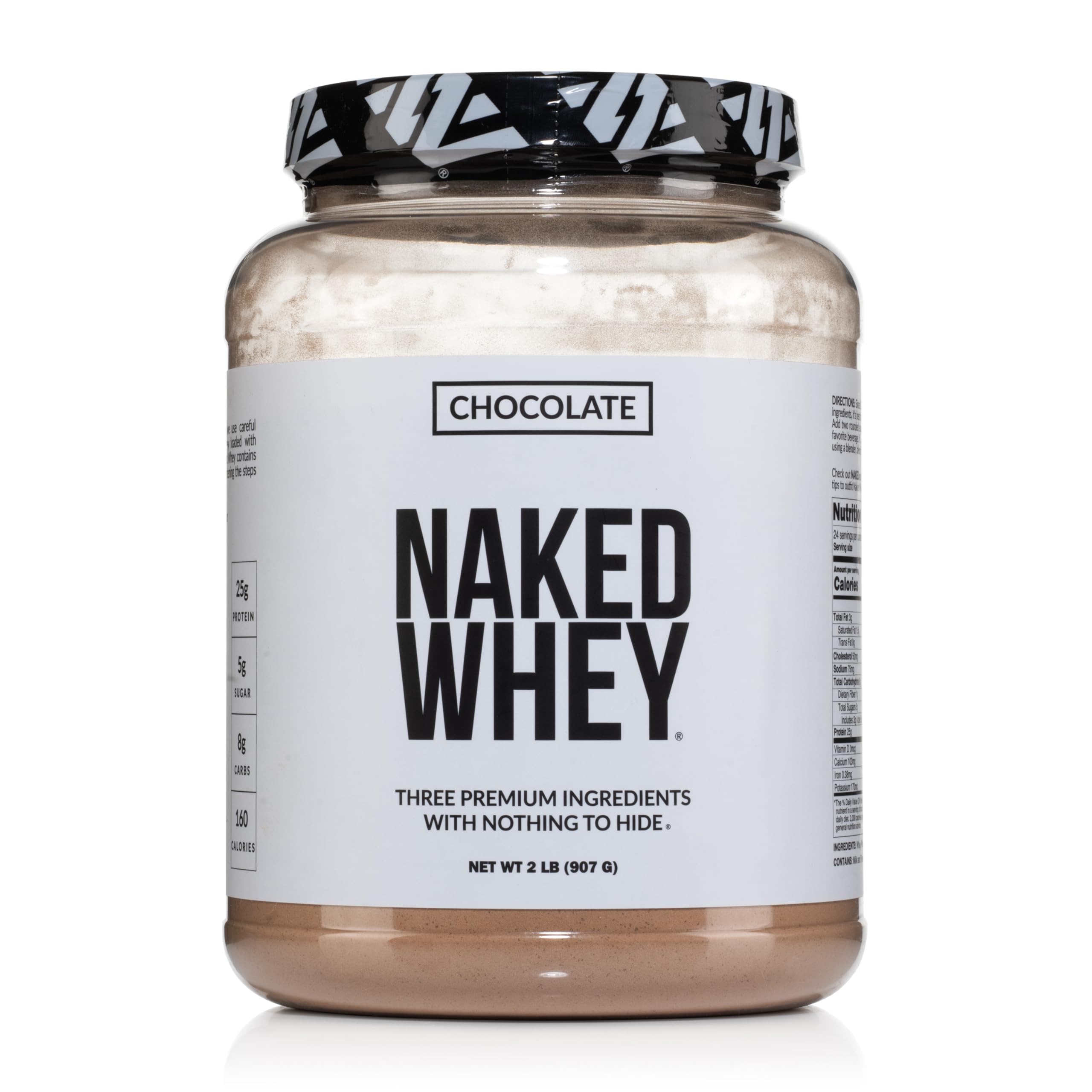 Naked Whey Chocolate Protein Powder - Only 3 Ingredients - Grass Fed Whey Protein Powder, Organic Chocolate and Organic Coconut Sugar, No GMO, No Soy, and Gluten Free - 24 Servings