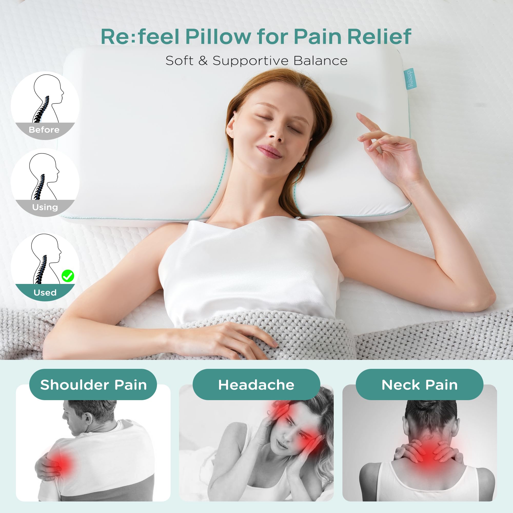 Releep Soft Cooling Memory Foam Pillow, Neck Pillow for Sleeping, Cervical Neck Pillow for Side Sleepers, Back Stomach Sleepers, Ergonomic Pillow for Neck Pain Relief, Orthopedic Deep Sleep Pillow