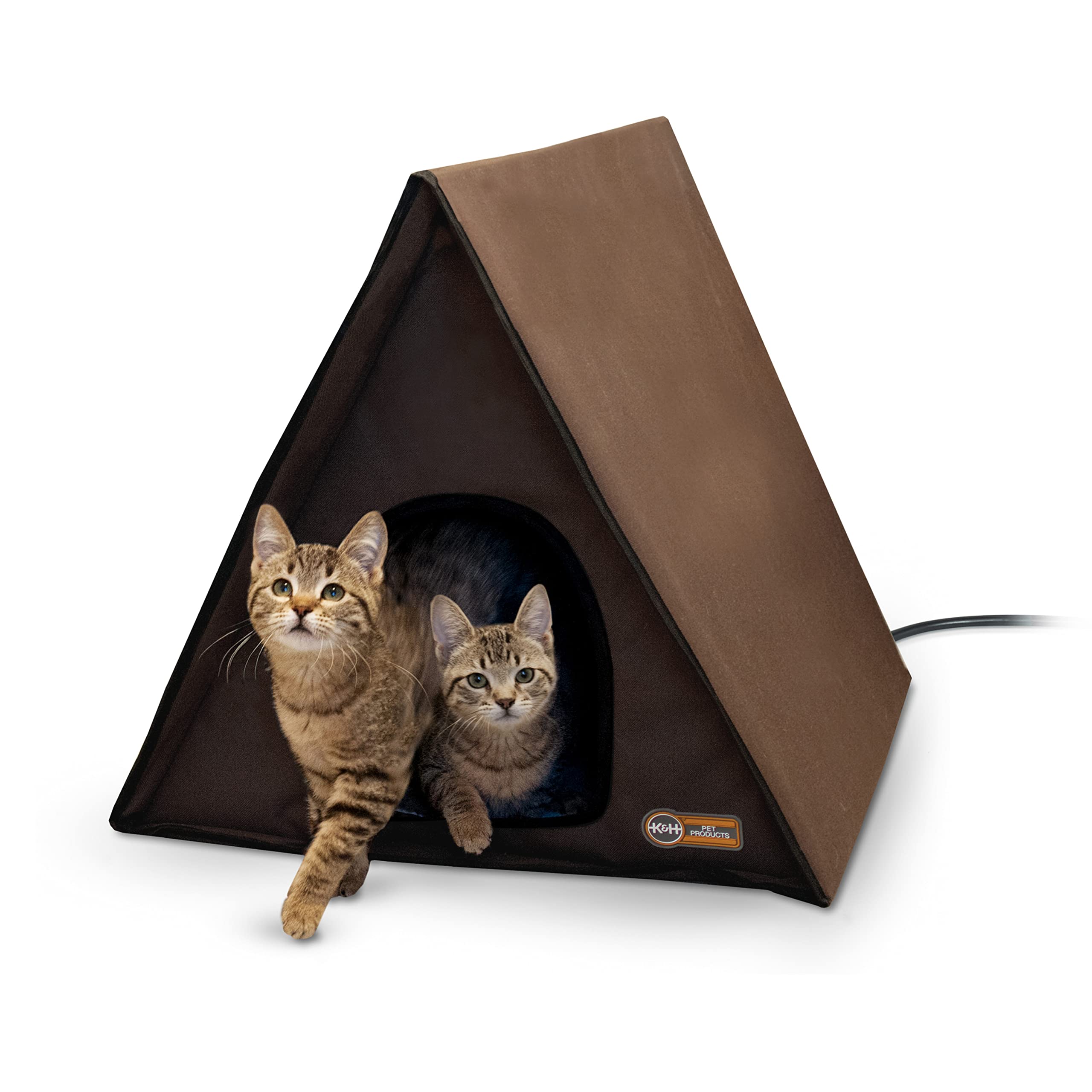 K&H Pet Products A-Frame Heated Outdoor Cat House for Outside Pets in Winter, Large Shelter for Multiple Ferals, Weatherproof, Insulated, 2 Doors, Waterproof Heated Cat Bed, Safety Listed - 20W