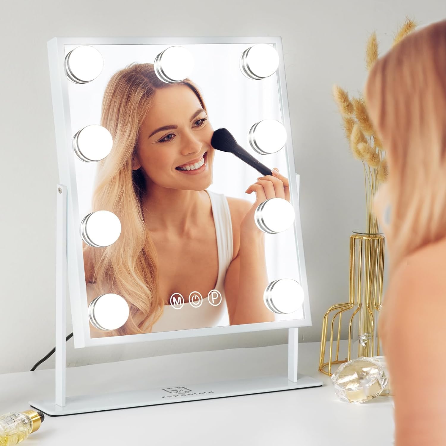 FENCHILIN Vanity Mirror with Lights Lighted Makeup Mirror Makeup Vanity Mirror Smart Touch Control 3 Colors Dimmable Hollywood Mirror with Lights 10X Magnification 360° Rotation White