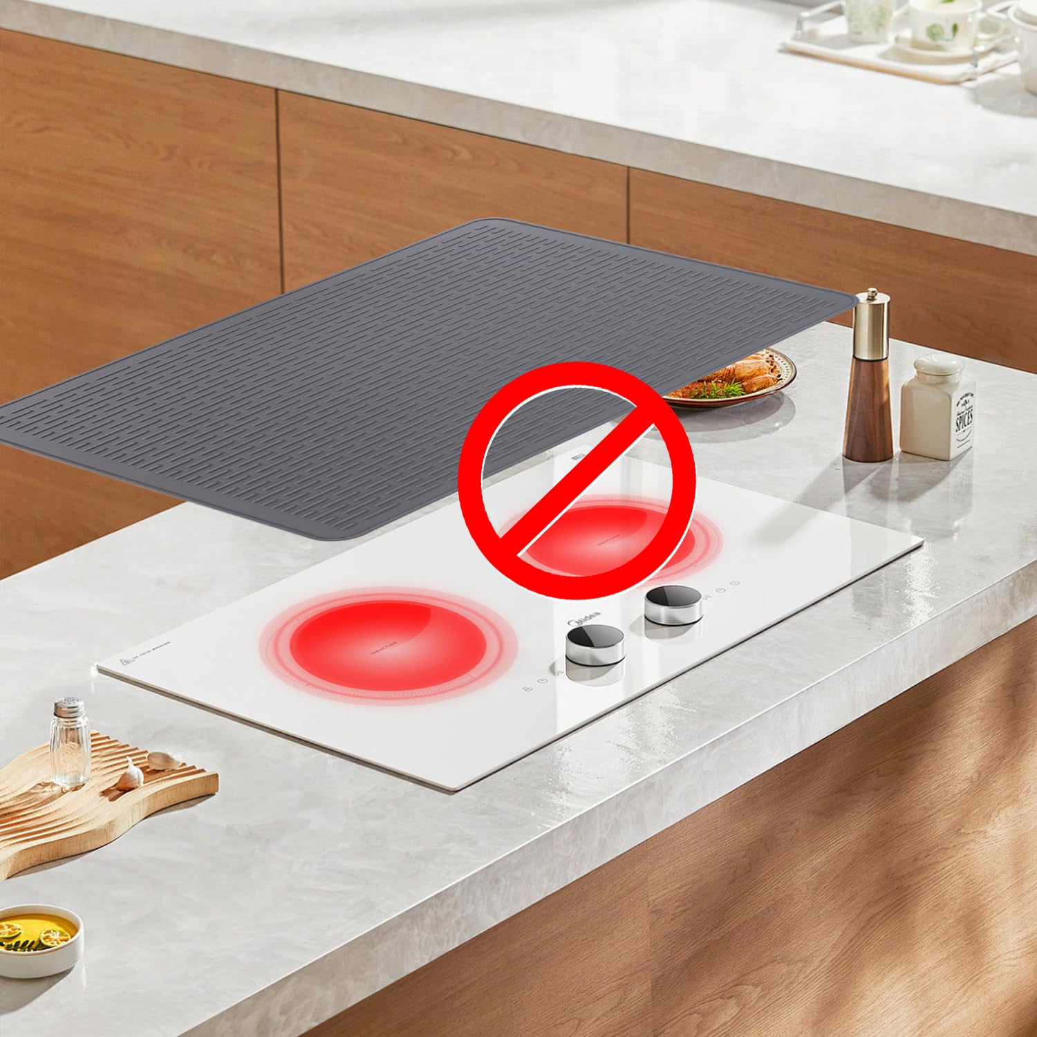 Stove Top Cover for Electric Stove - Silicone Stove Mat for Glass Top Stove, Glass Cooktop Protector, XL Dish Drying Mats For Kitchen, Range Covers for Electric Stove (Gray, 28 x 20)