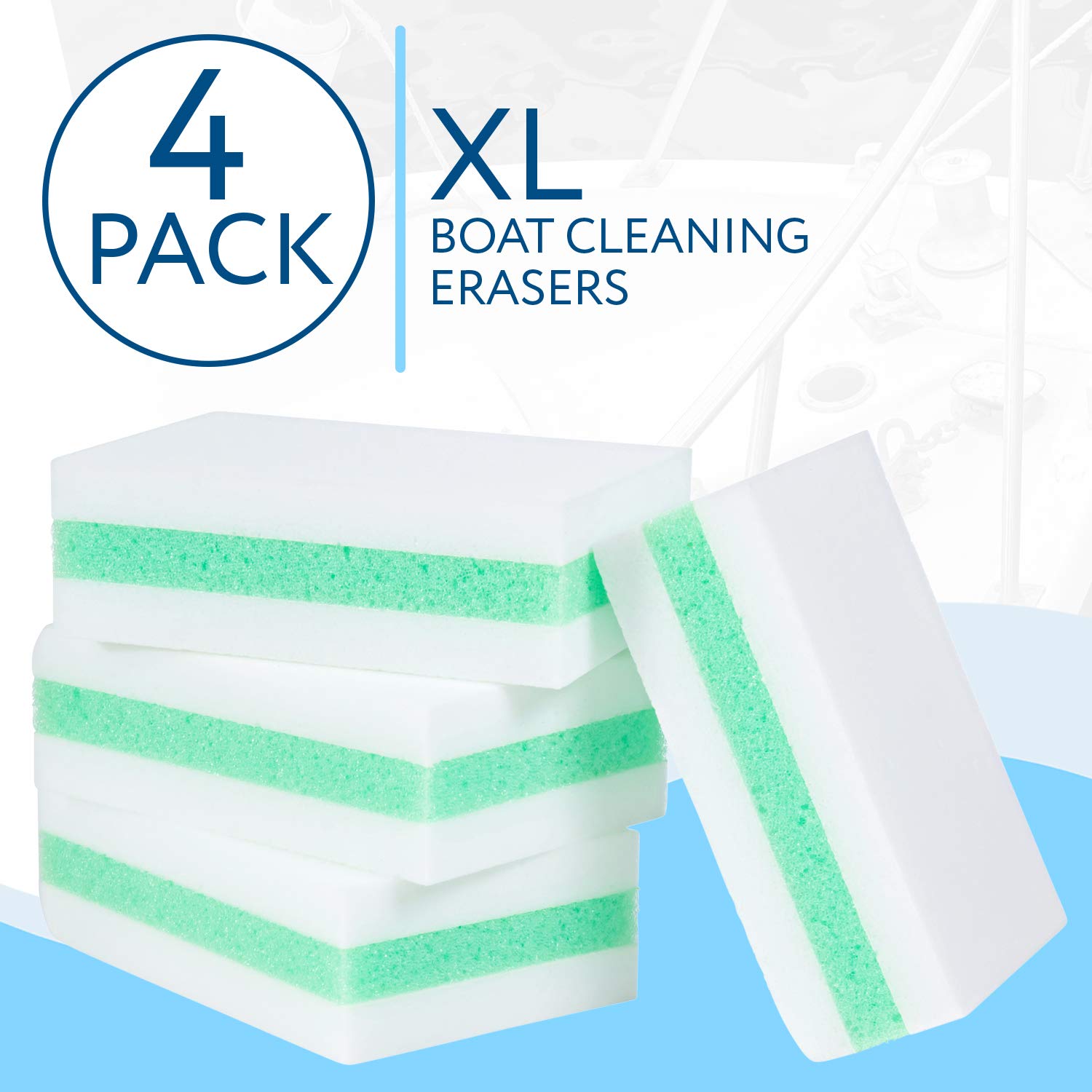 IMPRESA Boat Scuff Eraser 4 Pack - XL Boat Cleaner - Made in USA- Effectively Cleans Marks & Dirt from Fiberglass, Aluminium, Gelcoat, Plastic & Metal - Marine Vessel Products Boat Scuff Accessories