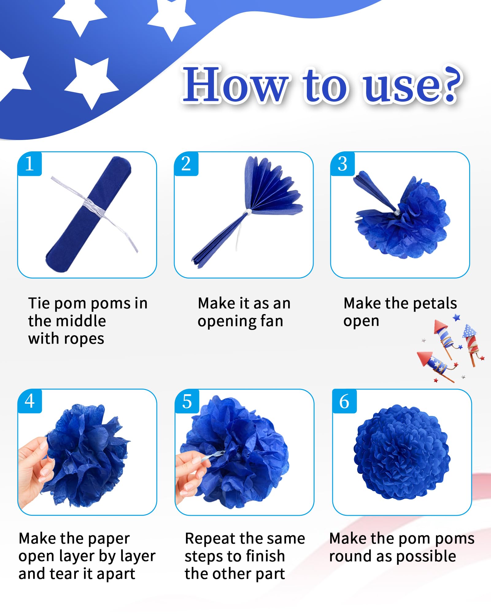 26 Pcs 4th of July Decorations Outdoor, Patriotic Decorations LOVE USA Banner Red White Blue Paper Fans Hanging Swirls Pompoms Independence Day Decor for Memorial Day, Fourth of July, Labor day