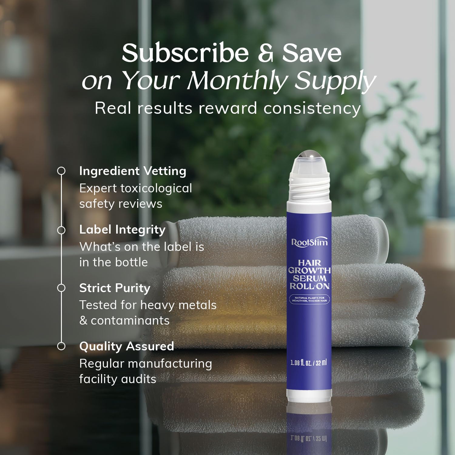 Hair Growth Serum Roll On with Rosemary, Caffeine & Biotin, Helps Support Fuller-Looking Hair, Clean Non-Greasy Scalp Serum for Thinning Hair 1.08 Fl Oz