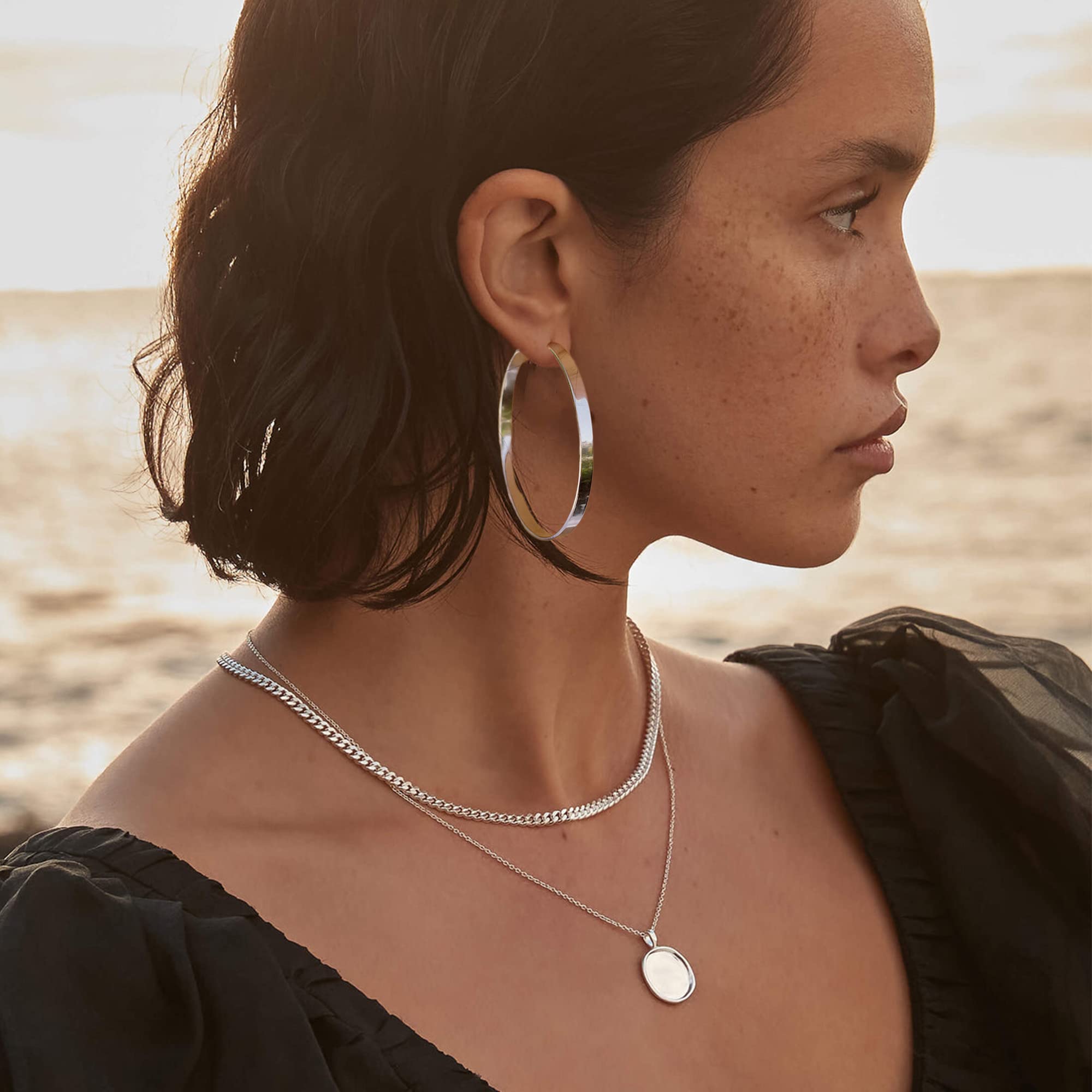 EXGOX Silver Large Hoop Earrings - 14K Gold Plated, Hypoallergenic 925 Sterling Silver Hoops for Women and Girls (30/40/50/60mm)