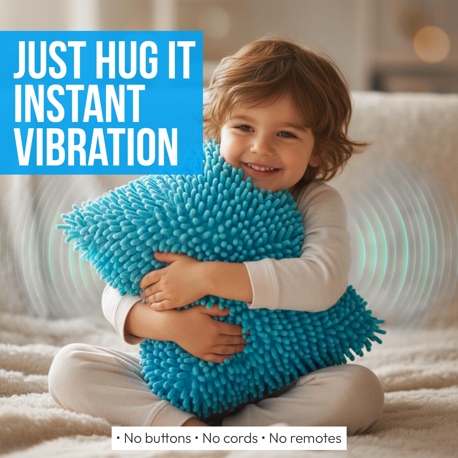 Vibrating Sensory Pillow for Kids – 12x12 Soft Calming Pillow for Sensory Rooms, Special Needs & Autism-Friendly Spaces – Textured Minky & Sequin Sensory Toy