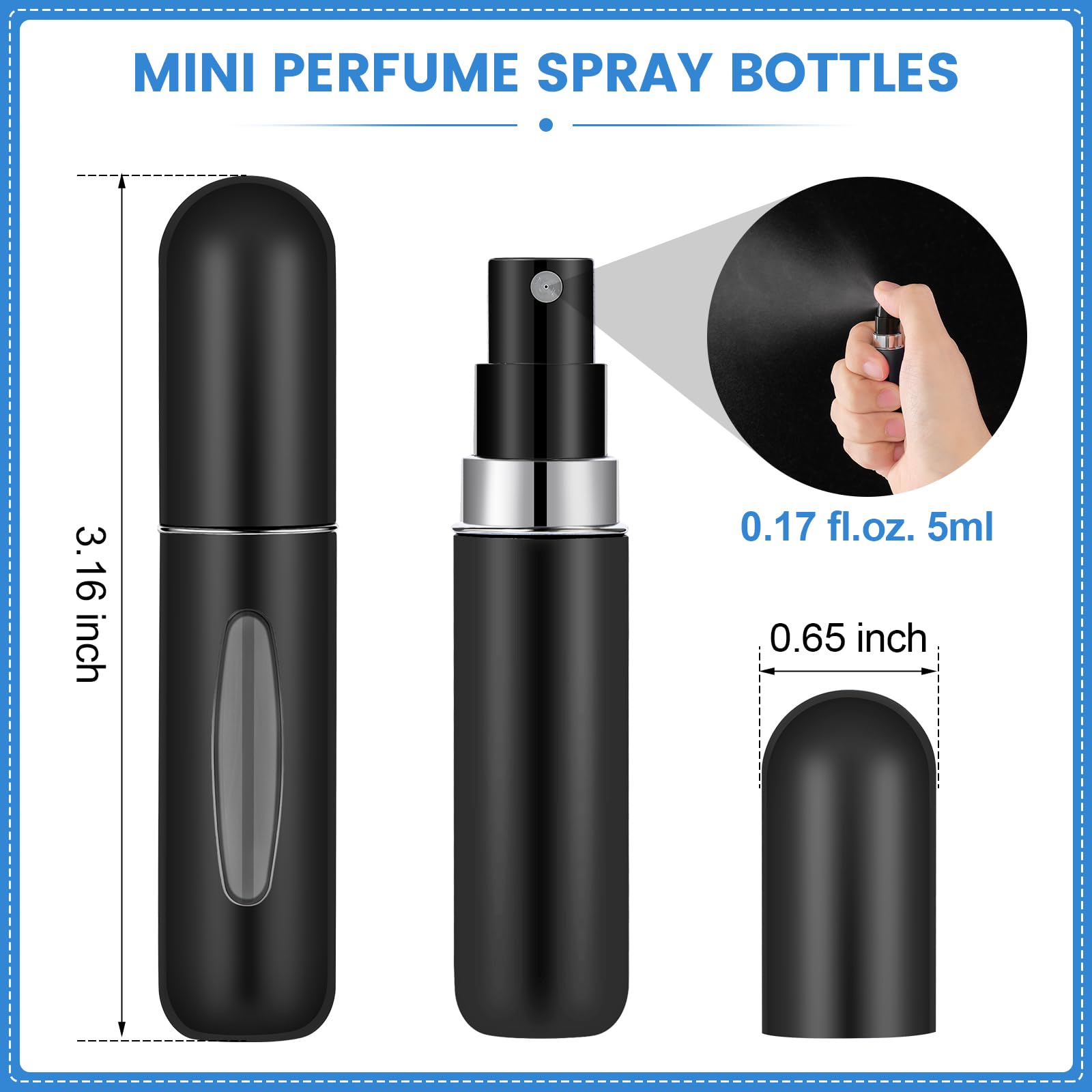 Perfume Travel Refillable Travel Must Haves Mini Spray Bottles Perfume Atomizer Cologne Travel Perfume Bottle Refillable Women Mens Small Mister Spray Bottle For Travel Accessories 6 Pack 5ml/0.2oz