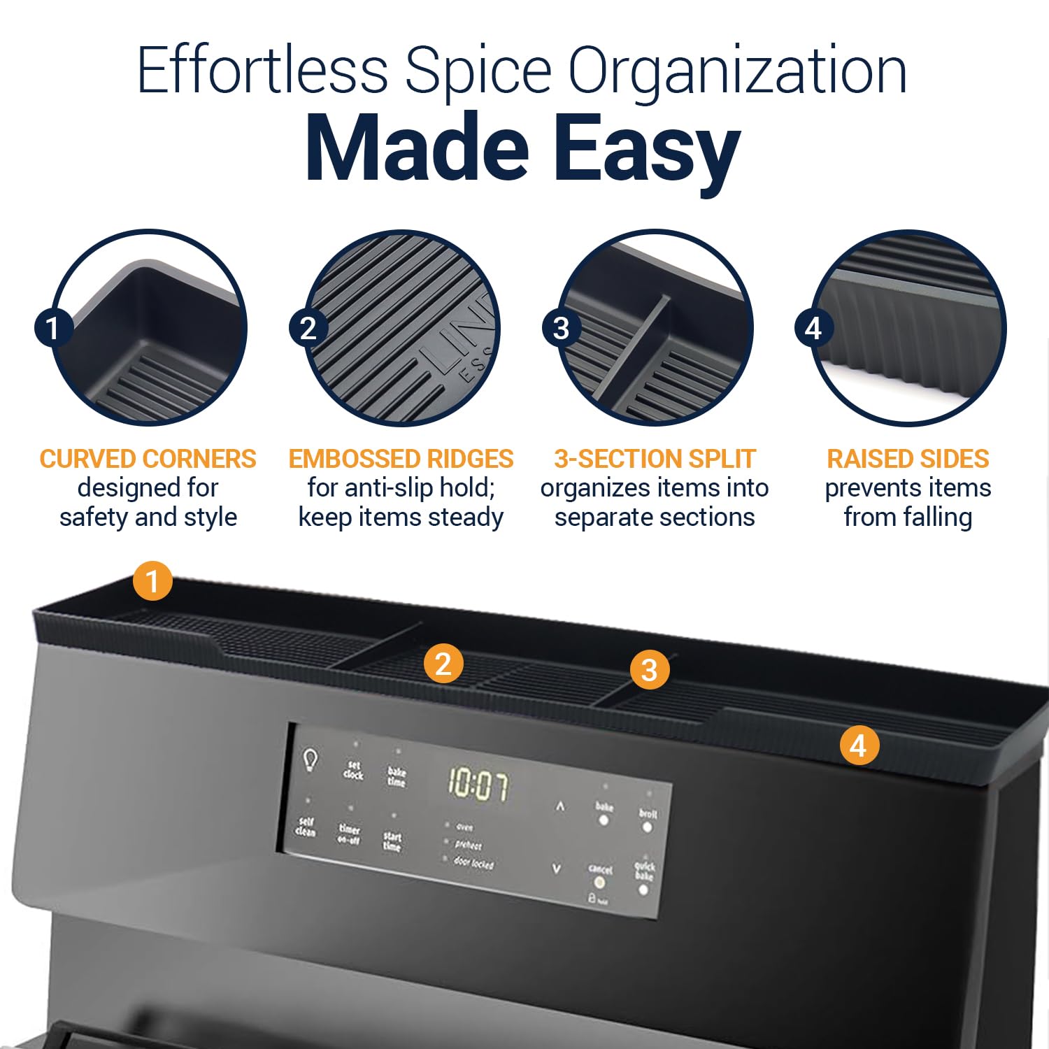 Silicone Magnetic Over the Stove Shelf for Back of Stove - Magnetic Stove Top Shelf and Over Stove Shelf, Over Oven Shelf for Top of Stove, Over the Stove Spice Rack, Includes 6 Extra Plates (Black)
