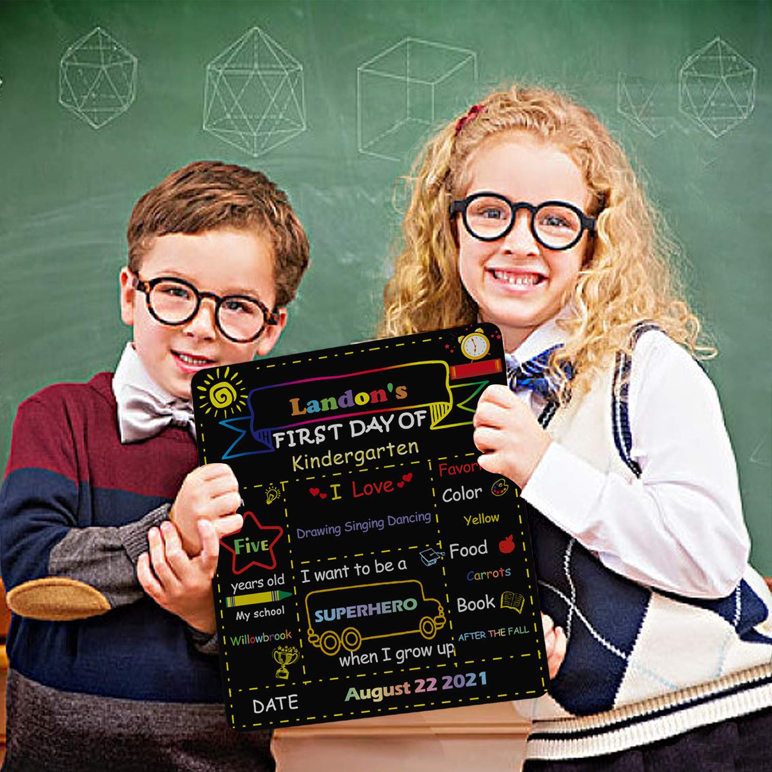 First Day of School Chalkboard Personalized - 12" x 10" Double Sided Small Chalkboard Easy Clean, Back to School Board for Kids, Last Day of Kindergarten Sign Photo Prop
