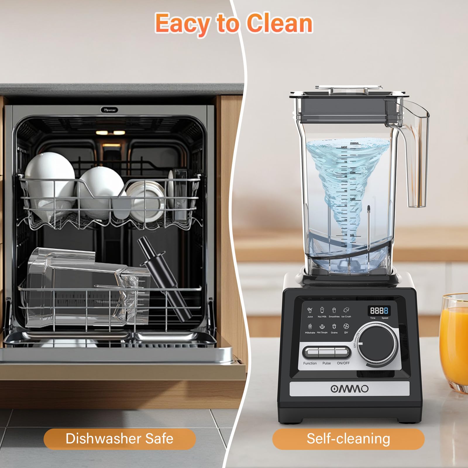 OMMO Blender, Peak1800W Blender for Smoothies, 68oz BPA-Free Smoothie Blenders for Kitchen with 9 Speed Control&Built-in Timer, Dishwasher Safe for Ice Crush, Smoothies, Frozen Drinks and Fruits