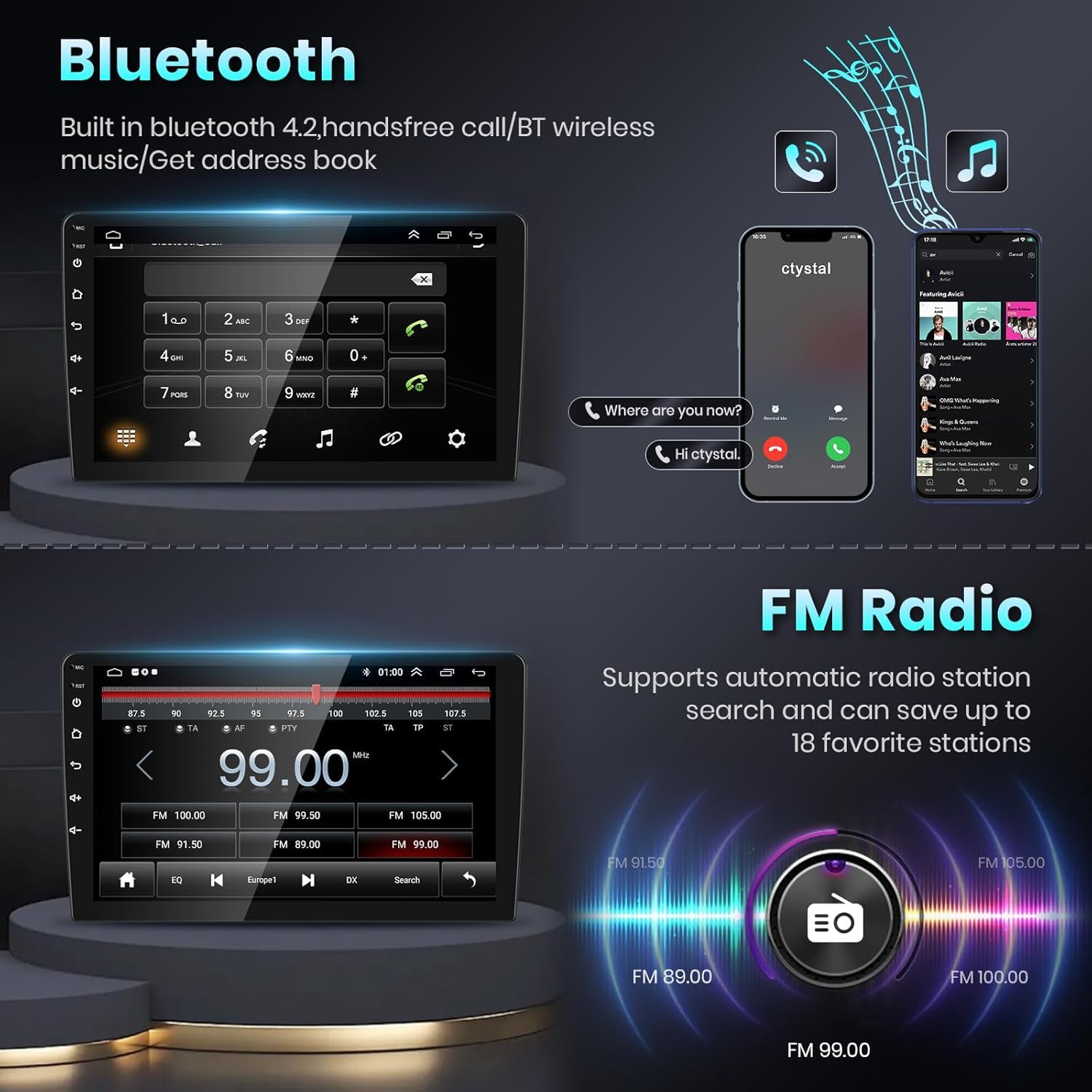 Podofo Radio for Honda Civic 2006 2007 2008 2009 2010 2011 Car Stereo with Wireless CarPlay Android Auto,10.1 Inch 1080P Touch Screen【Built-in DSP EQ GPS Chip】 Bluetooth RDS FM WiFi Camera 2G+32G