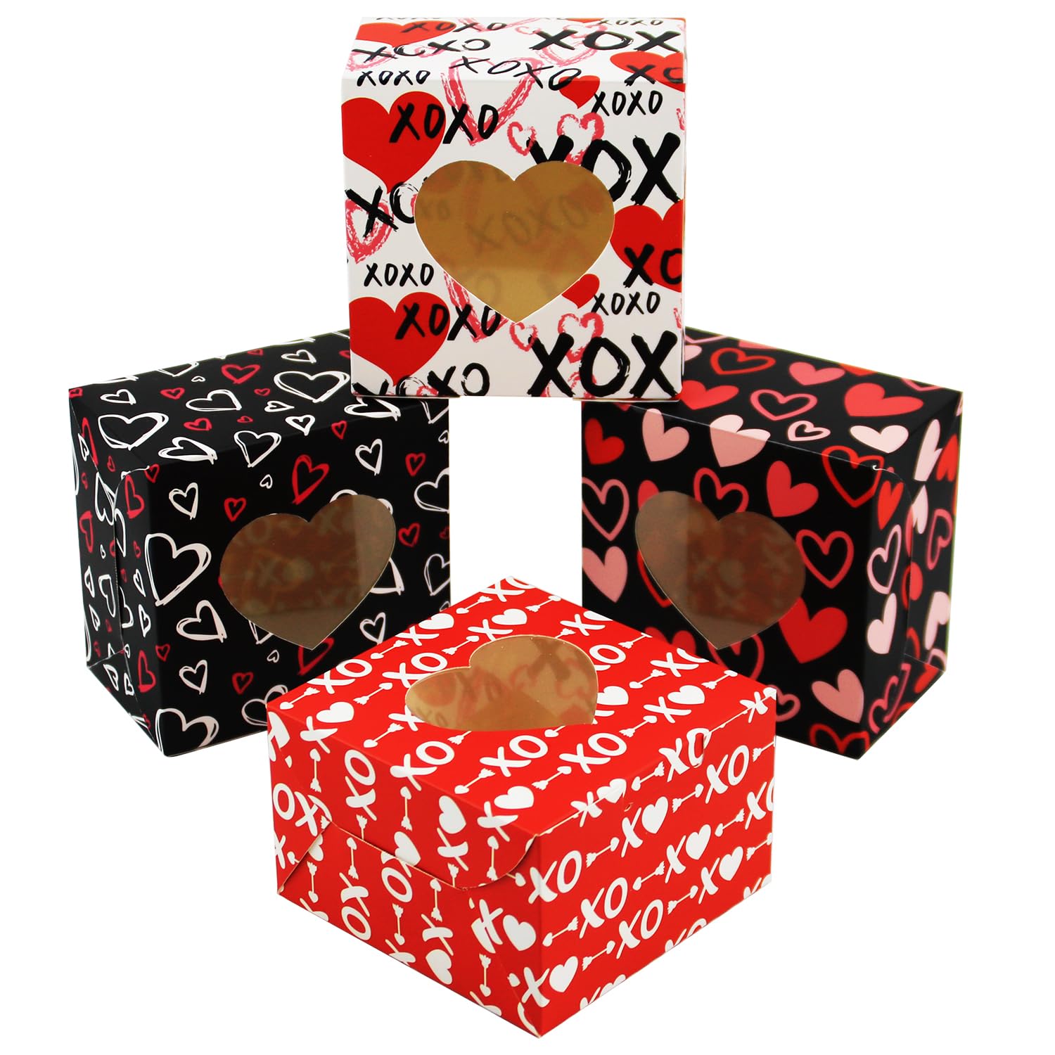 Haobell Valentine Boxes - 24pcs Valentines Day Boxes for Treats for Holiday Pastries, Cookie, Doughnut, Cupcakes, Truffles, Brownies, Classroom Parties, Coworkers Gift Giving