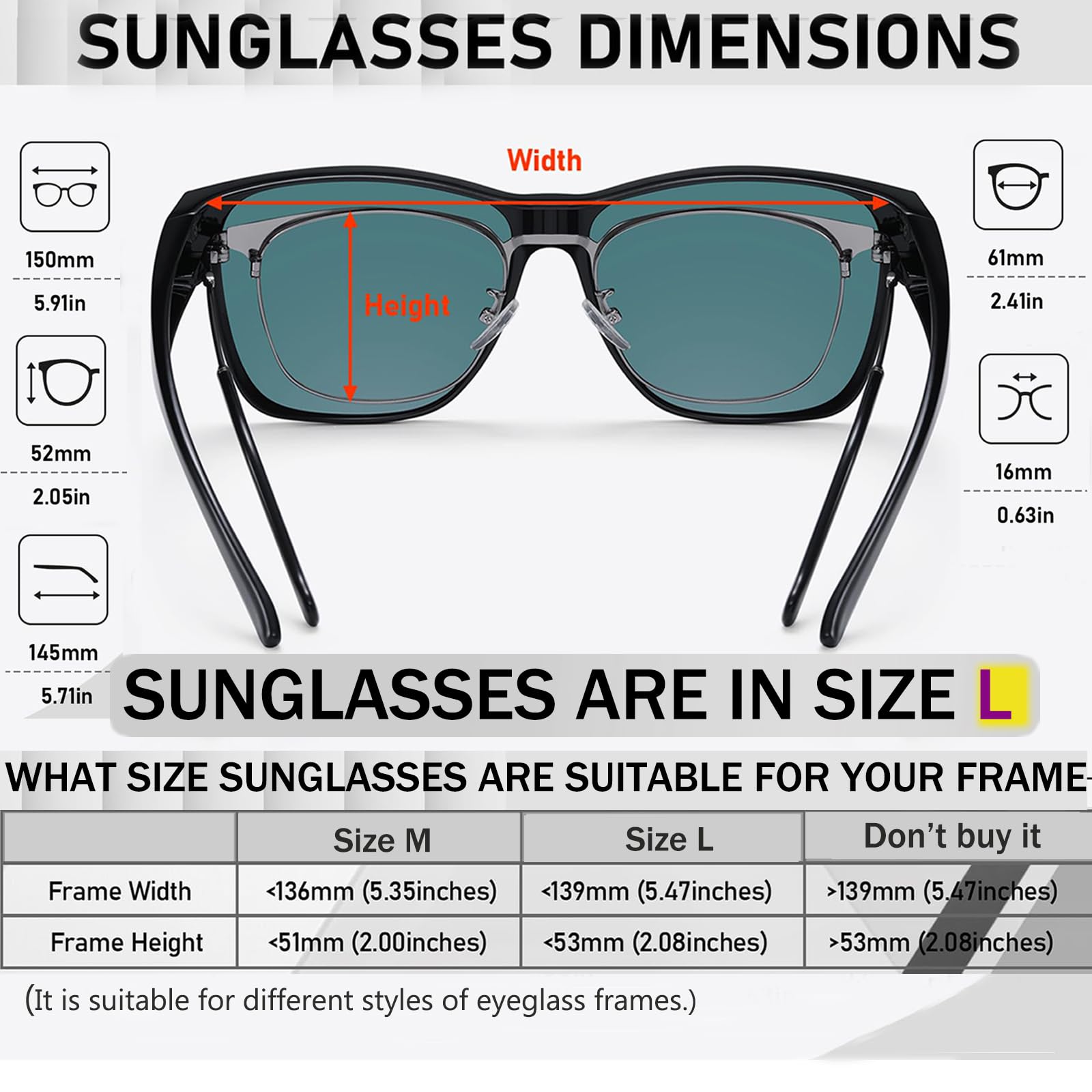 GEGURI Polarized Sunglasses Fit Over Glasses for Men Women, Oversized Square Sun Glasses UV400 Protection Shades
