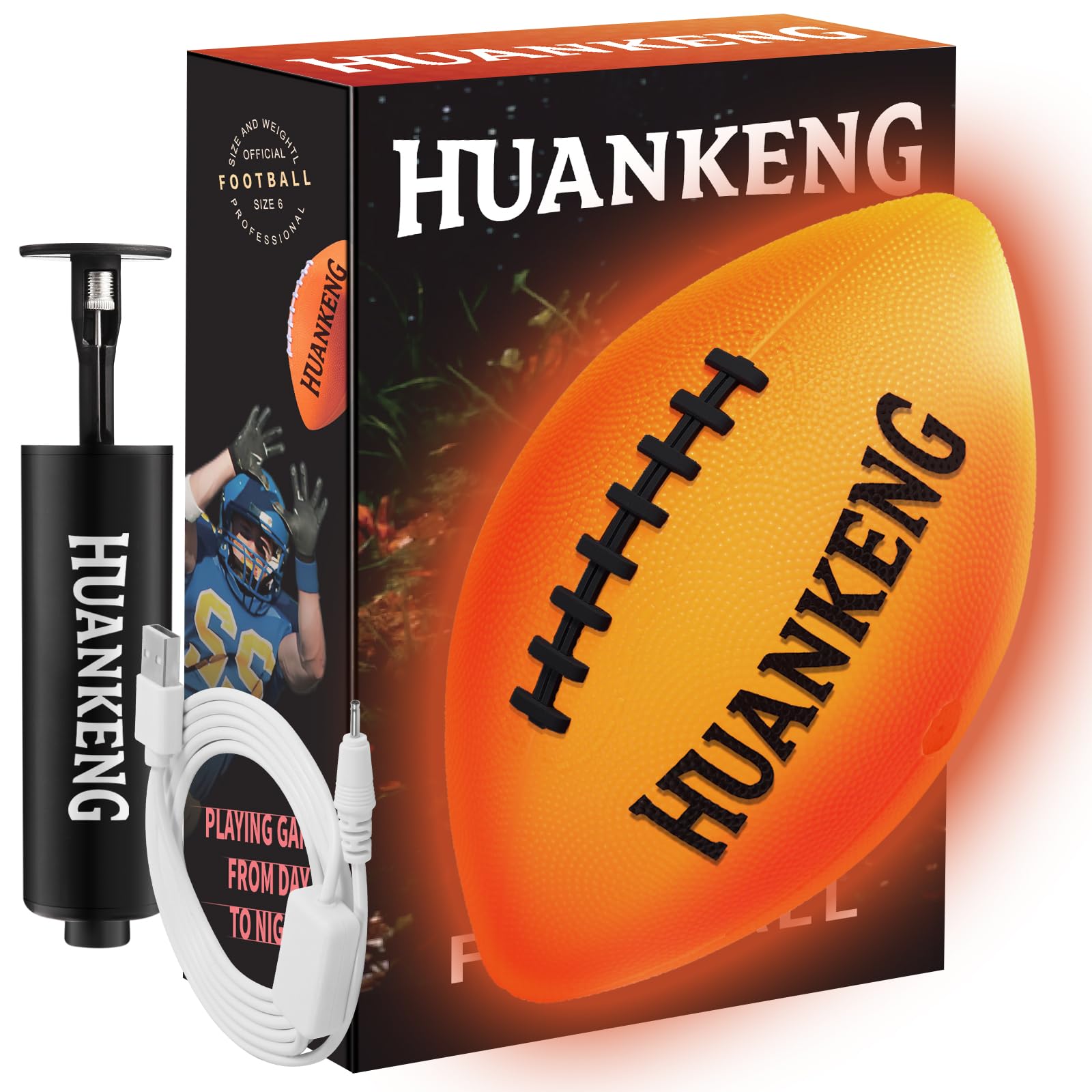 HuanKeng Glow in The Dark Football Birthday Gifts for 6 7 8 9 10 11 12 13 14 15 Year Old Boys, NO.6 Sports Outdoor Light Up Football Games for Teen Ideas, Kids Boys Toy Stuff Ages 6-15