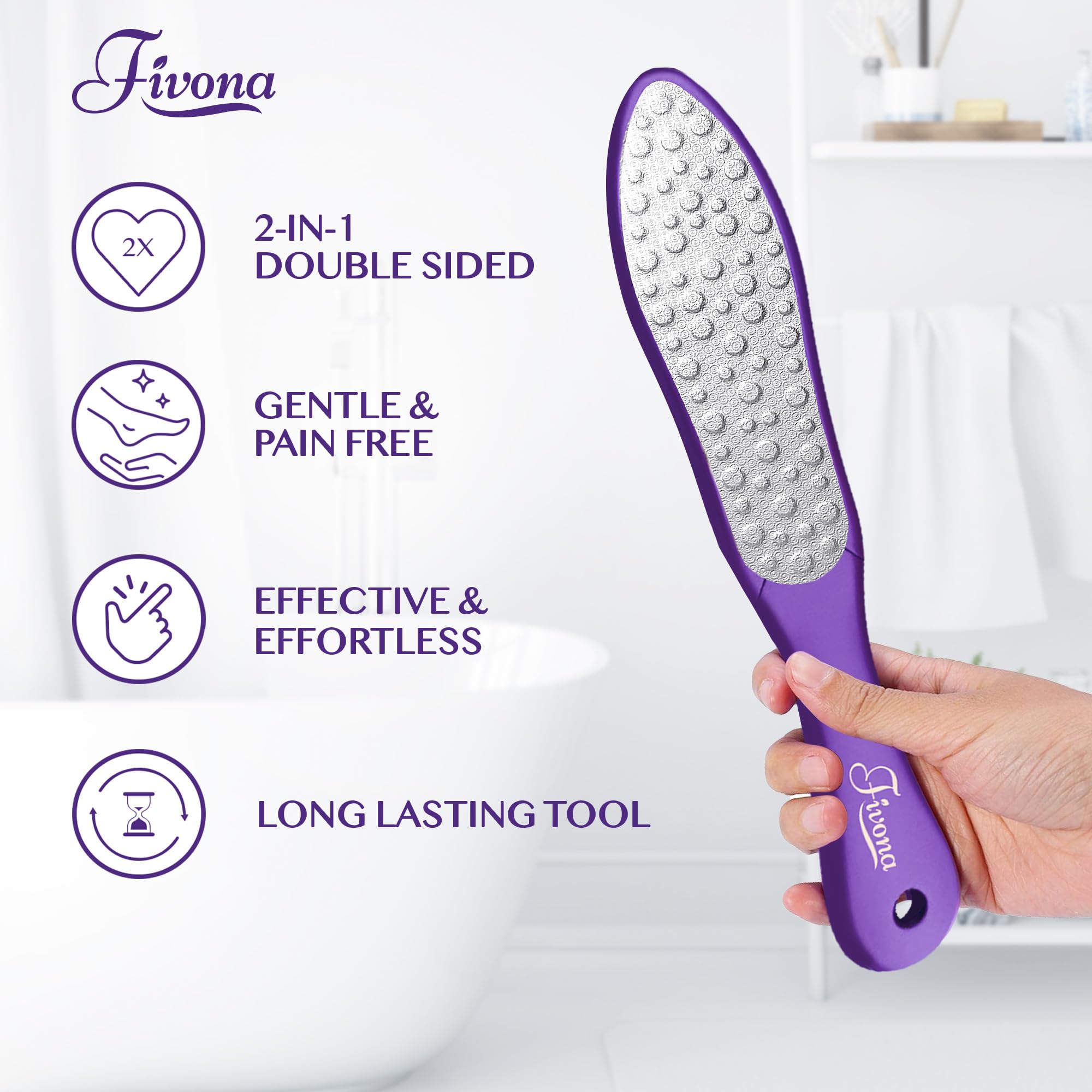 Fivona Foot File - Callus Remover, Double Sided Foot Rasp for Dry Heels, Feet Scrubber for Dead Skin, Foot Scraper for Corn Removal