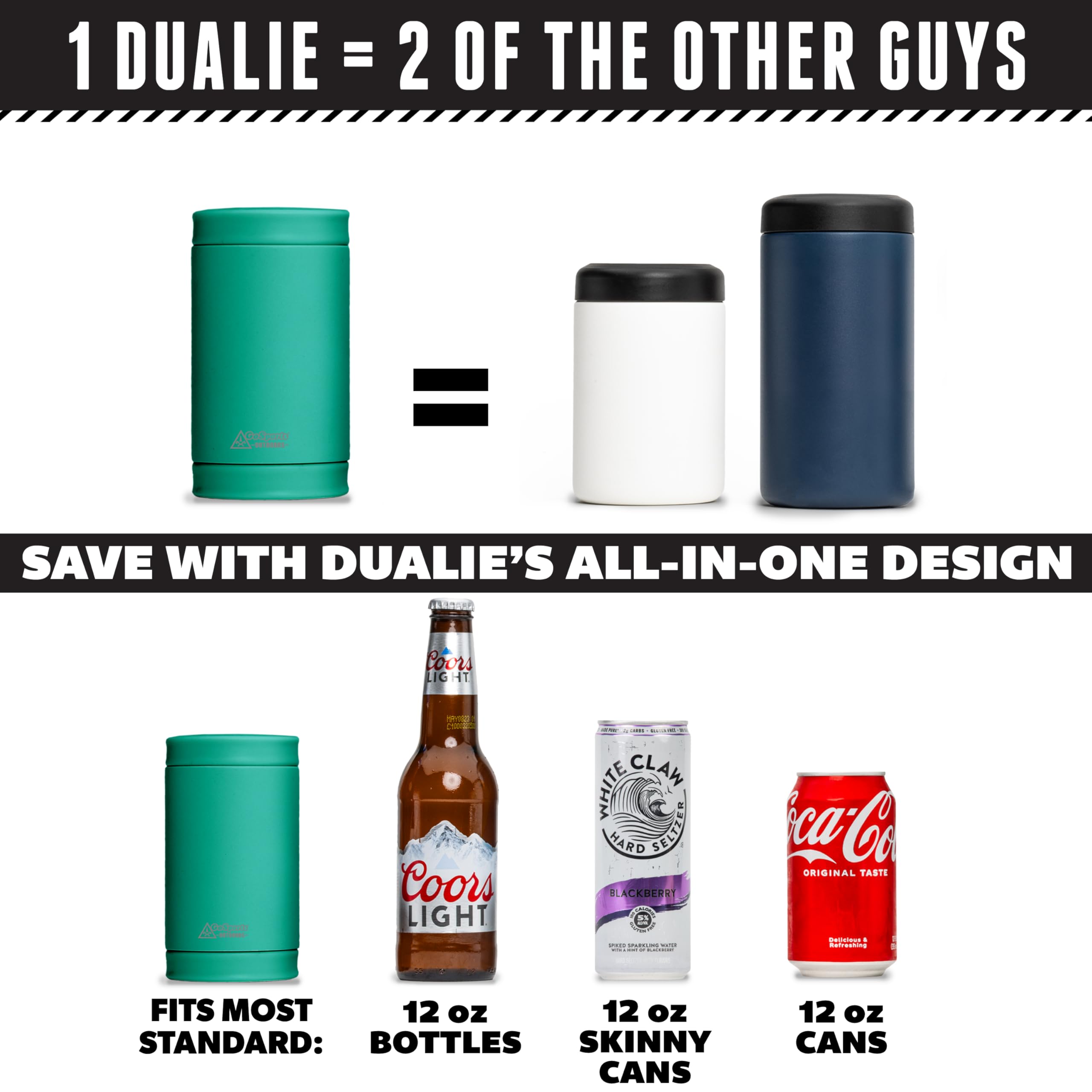 DUALIE 3 in 1 Insulated Can Cooler - Universal Size for 12 oz Cans, Slim Cans, and Bottles - 10+ Colors Available