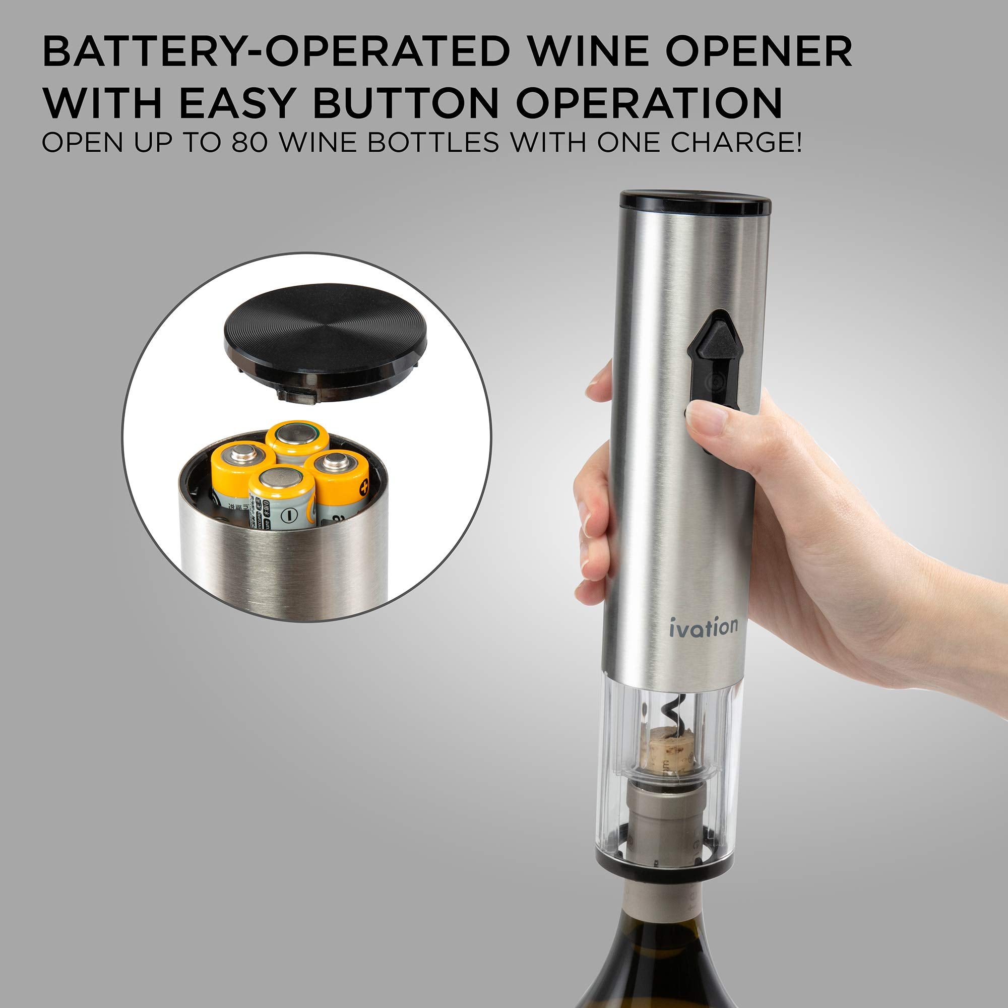 Ivation 9-Piece Wine Opener Gift Set | Deluxe Bar Kit with Electric Battery-Operated Bottle Opener, Air Pump Cork Extractor, Aerator Pourer, Wine Stoppers, Champagne Stoppers, Foil Cutter & Stand