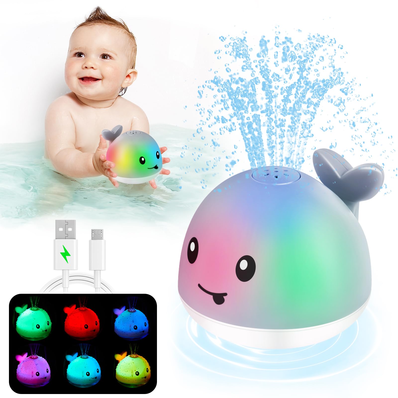 【2024 Upgraded】Baby Bath Toys, Toddler Bath Toys for Kids Ages 1-3, Light Up Whale Bath Toy Sprinkler, Christmas Baby Toys 6-12 12-18 Months Bathtub Fountain Spray Toy Baby Shower Birthday 1 2 3 Gifts