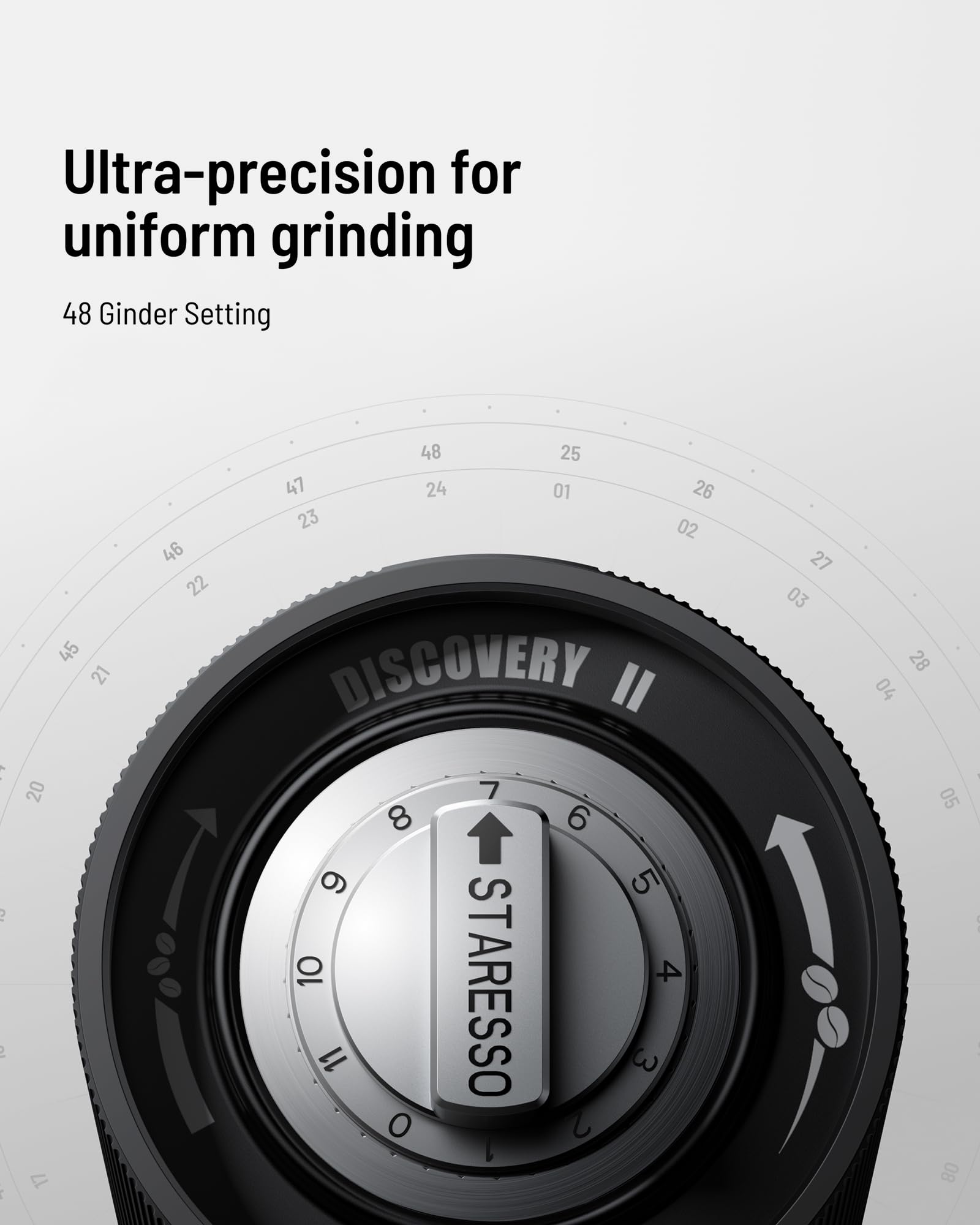 STARESSO Discovery II Electric Coffee Grinder, Coffee Bean Grinder with 48 Adjustable Grind Settings, Stainless Steel Conical Burr, Portable Grinder for Espresso, French Press, Pour Over