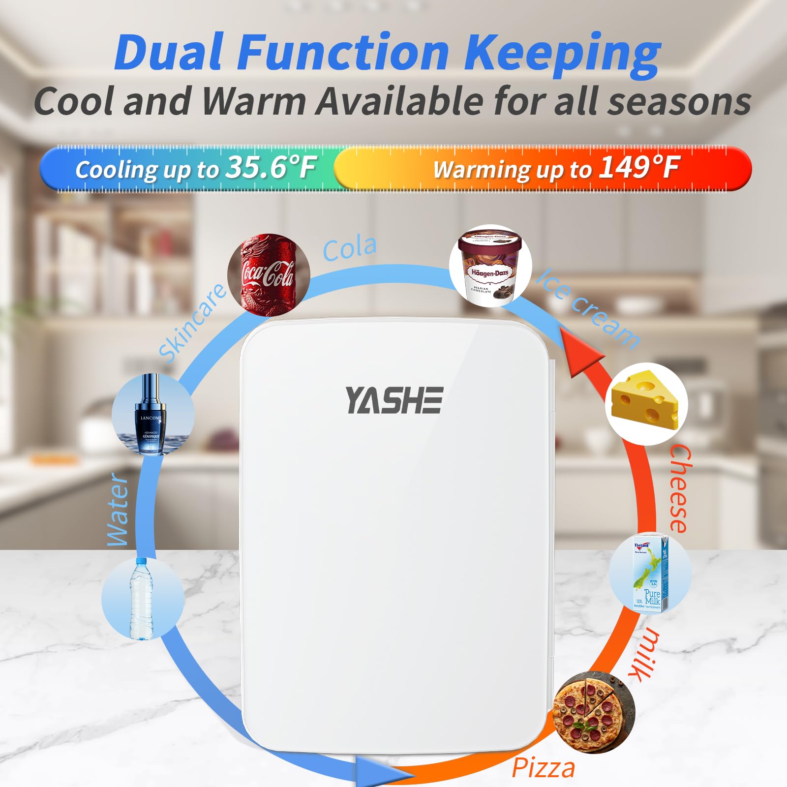 YASHE Mini Fridge, 10 Liter/12 Cans Skincare Fridge for Bedroom, 110V AC/ 12V DC Thermoelectric Cooler and Warmer Small Refrigerators for Drink, Office, Car, White