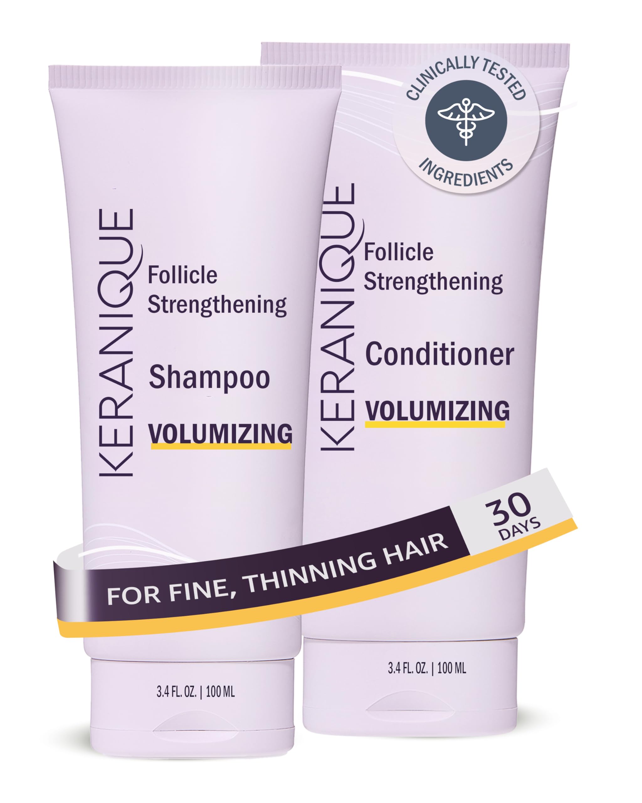 Keranique Shampoo and Conditioner - Volumizing Shampoo and Conditioner Set for Fine, Thinning Hair and Fuller Hair Growth - Keratin Enriched, Volume Thickening, Sulfate-Free, Color-Safe, Anti-Aging