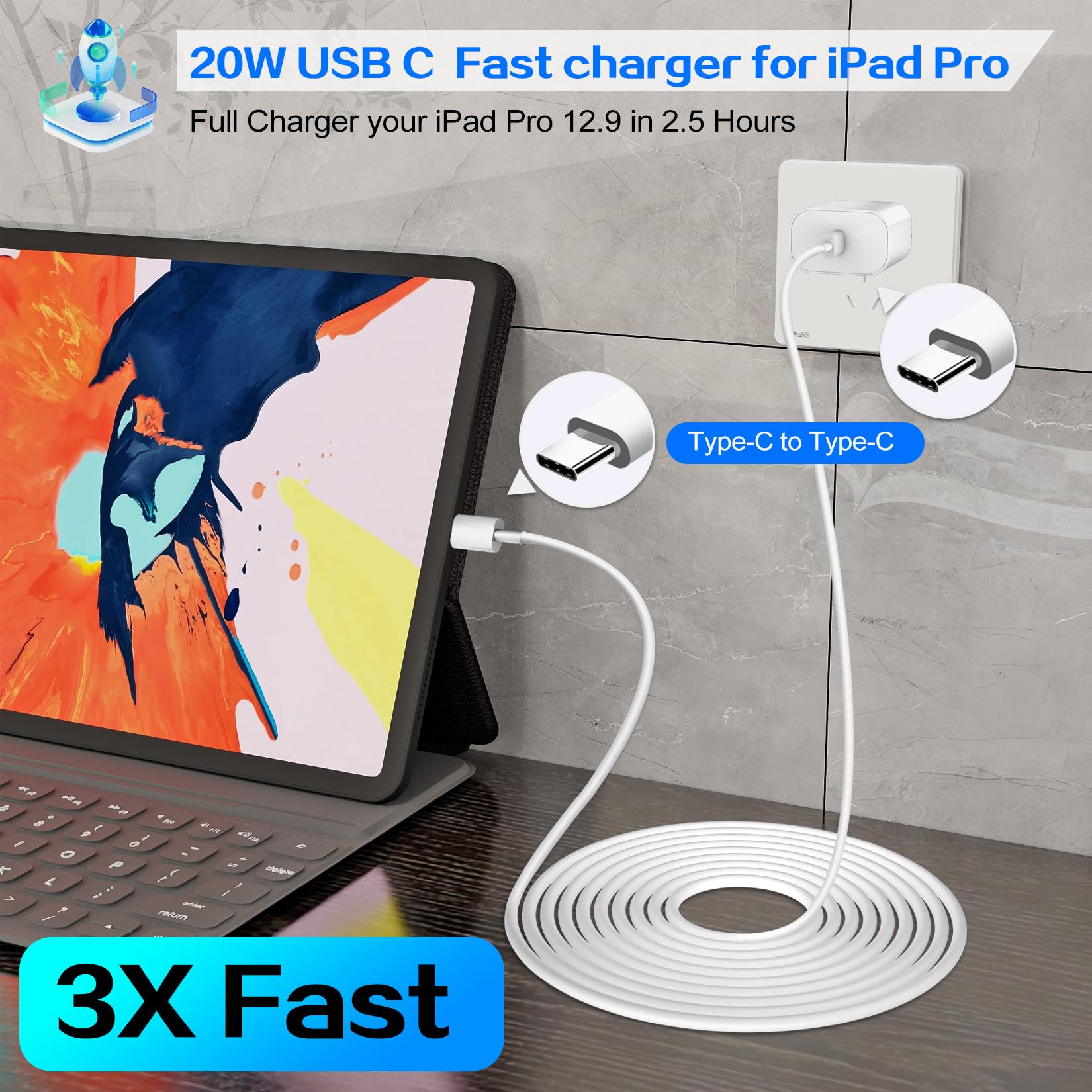 iPhone 16 Charger Fast Charging,20W Super Fast USB C Charger Block,2Pack Quick iPhone 15 Wall Charger Adapter,6FT USB C Charging Cable Cord for iPhone 16 Pro Max/16 Pro/15 Pro Max/15 Plus,iPad Pro/Air