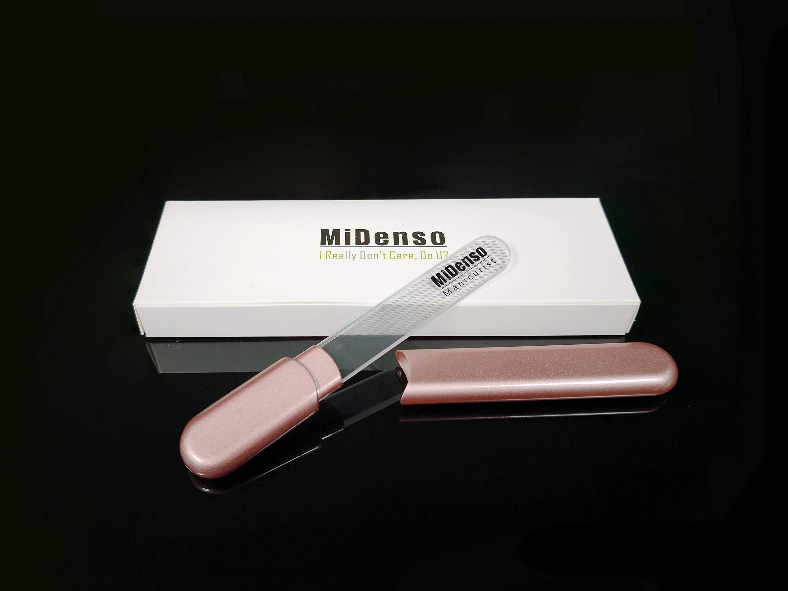 MiDenso Premium Glass Nail File with Case, Crystal Diamond Salon Best Beauty Nail Buffer for Natural and Acrylic Nails Christmas Gift for Woman and Man,Apricot