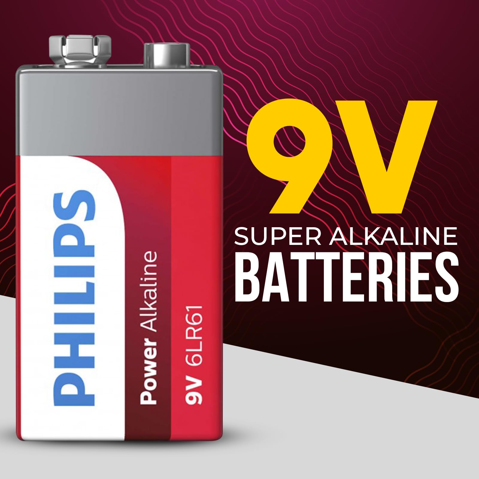 PHILIPS 9 Volt Battery, (8-Count) Power Alkaline 9v Batteries for Smoke Detector, Long Lasting Power Up to 10 Years in Storage, 9v Battery Leak Proof Design, All Purpose Rectangle Batteries.