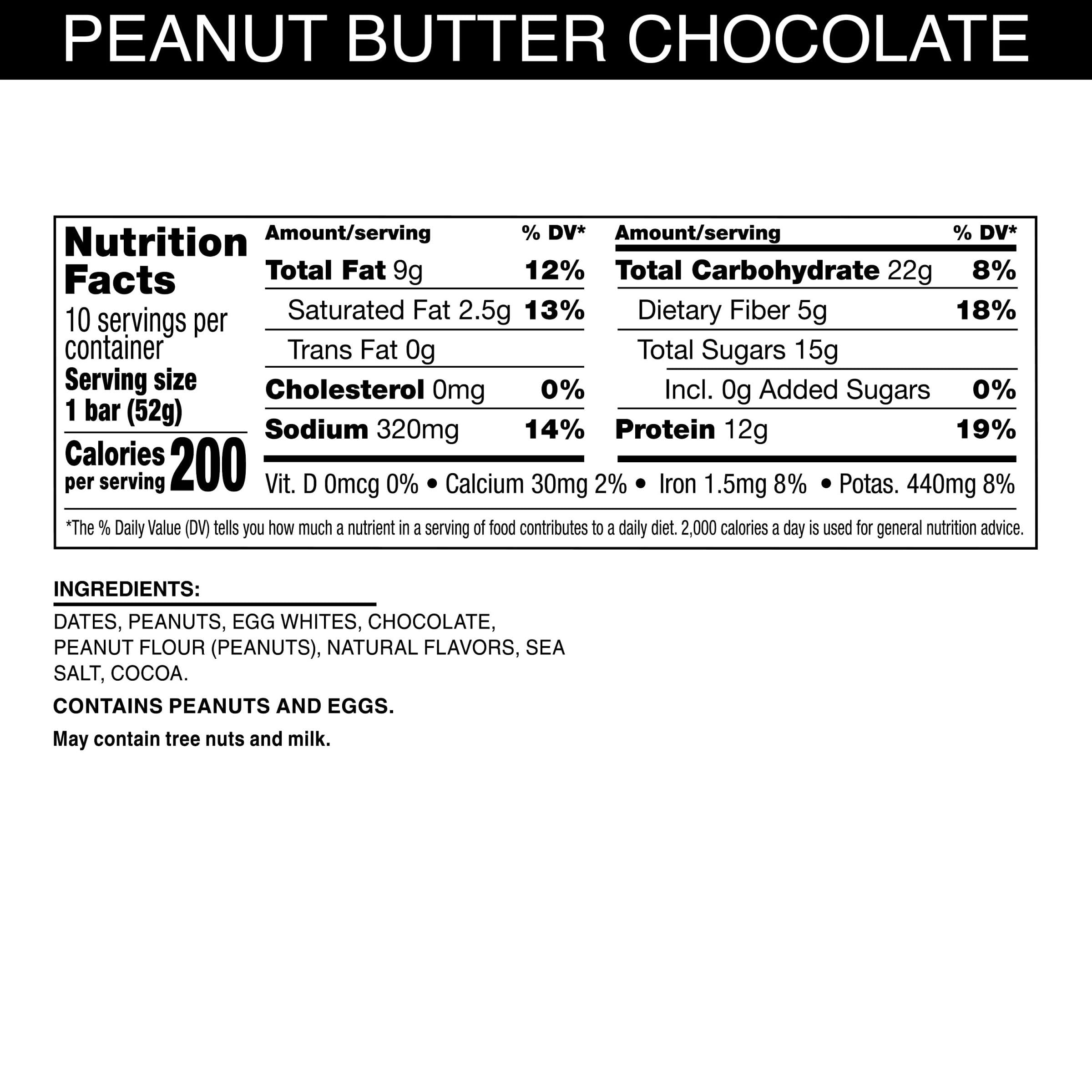 RXBAR Protein Bars, Protein Snack, Snack Bars, Peanut Butter Chocolate, 18.3oz Box (10 Bars)