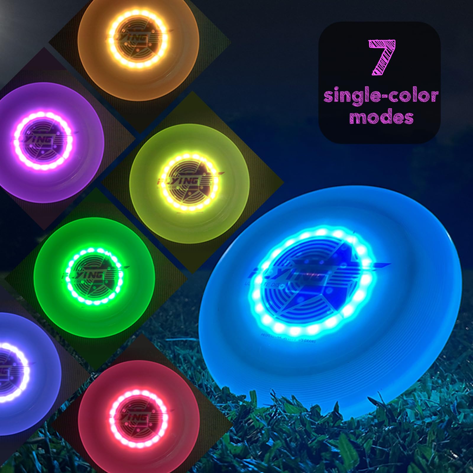 Soulpunk Colorful Light-up Flying Disc - 14 Modes, 4h Battery, 175g Ultimate Flying Discs, Soft Discs, Glowing Flying Dsic for Outdoor, Lawn, Beach, Ideal Gifts for Kids, Adult