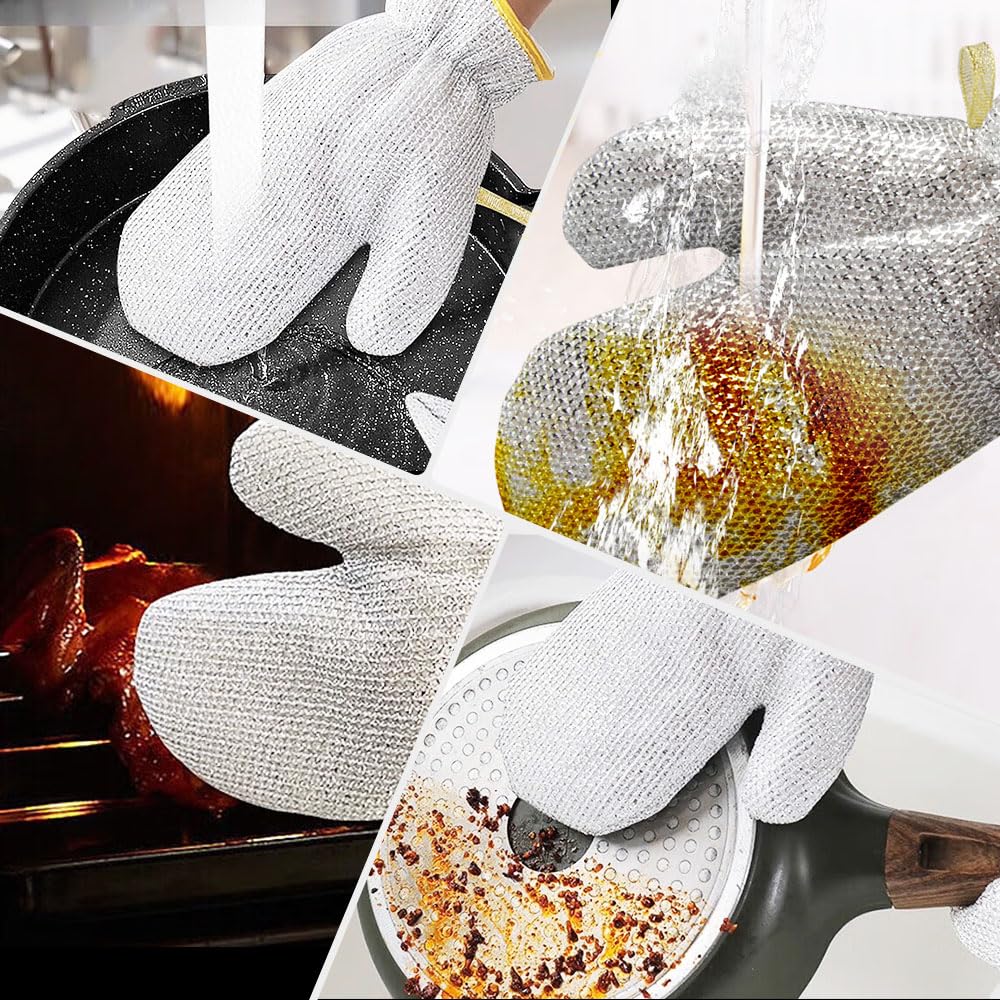 ROWPOZ 2025 New Dishwashing Wire Gloves, Wire Dishwashing Rags Metal Wire Dishwashing Cloths Gloves Scrubs Cleans Non-Scratch (1 Pair)