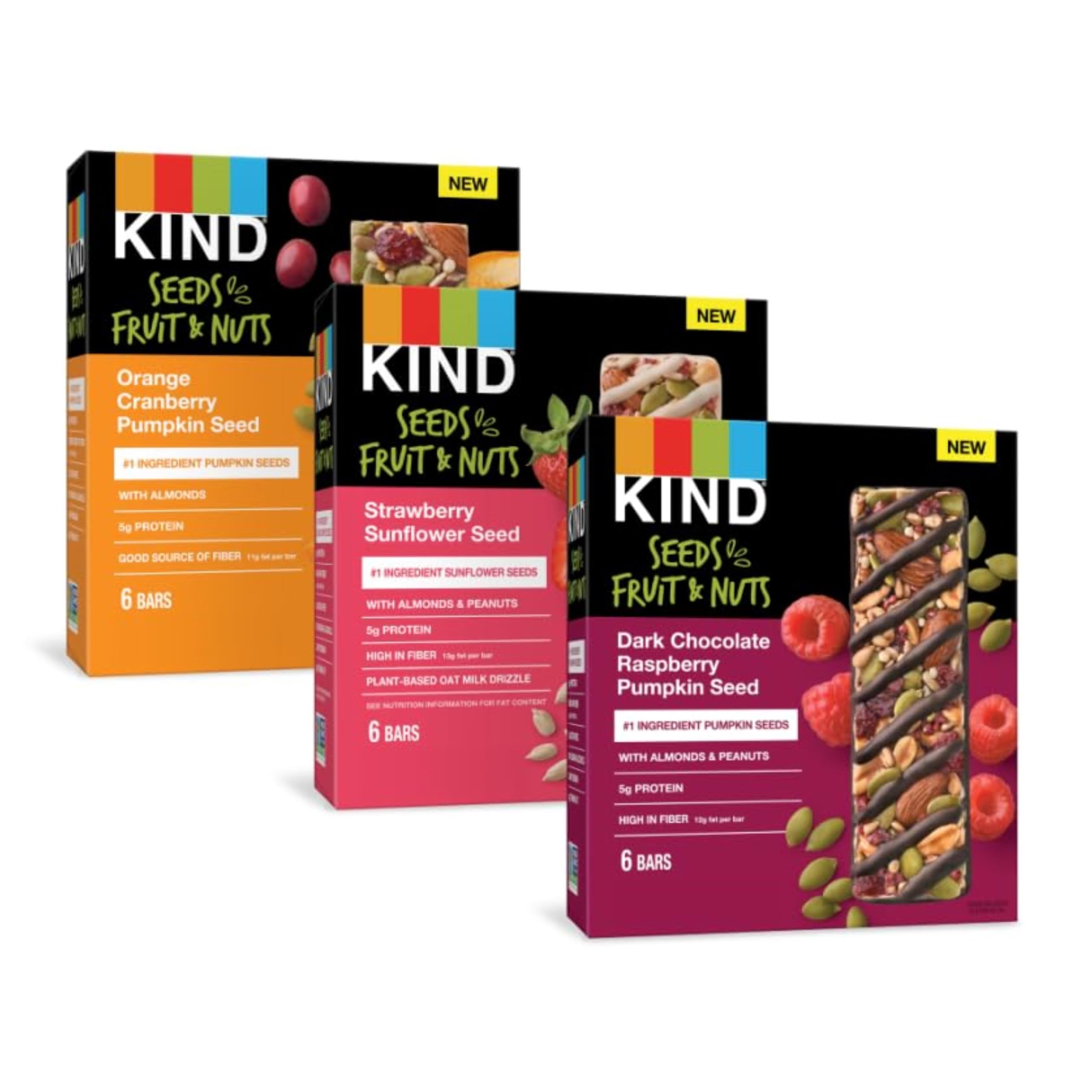 KIND® Bars Seeds, Fruit and Nuts 18ct Variety Pack (Strawberry, Dark Chocolate Raspberry and Orange Cranberry), Good Source of Fiber, Gluten Free Snack Bars