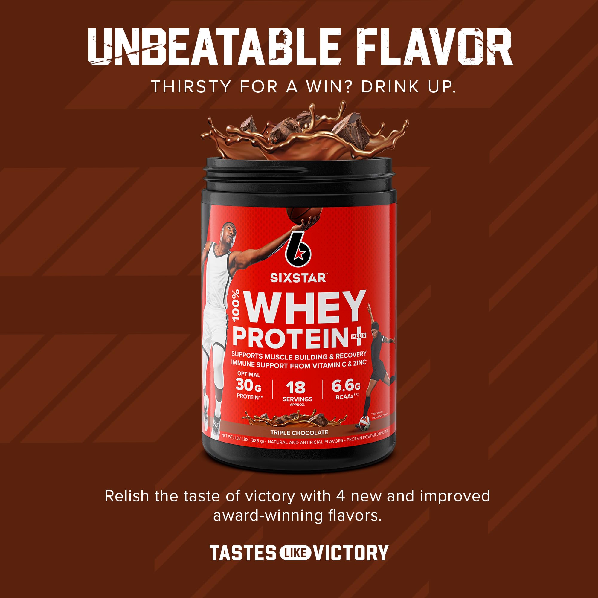 Whey Protein Powder | Six Star Whey Protein Plus | Whey Protein Isolate & Peptides | Lean Protein Powder for Muscle Gain | Muscle Builder for Men & Women | Triple Chocolate, 1.82 lbs (826 g)