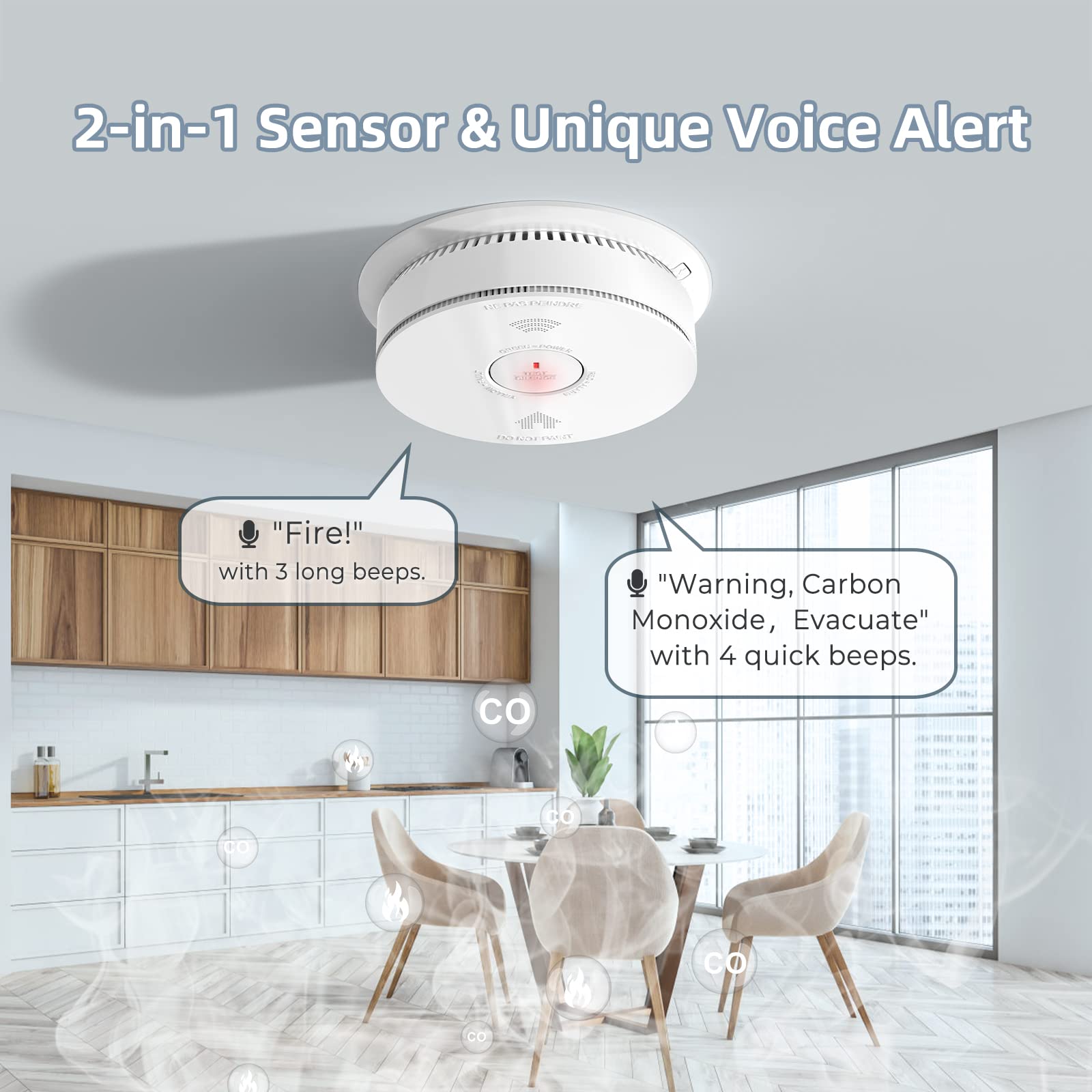 SITERWELL WiFi Smoke Detector, Smart Smoke and Carbon Monoxide Detector with Auto-Check, 2.4G WiFi Smoke Detector and Carbon Monoxide Detector Combo Conforms to UL 217 & UL 2034 Standards, 1 Pack