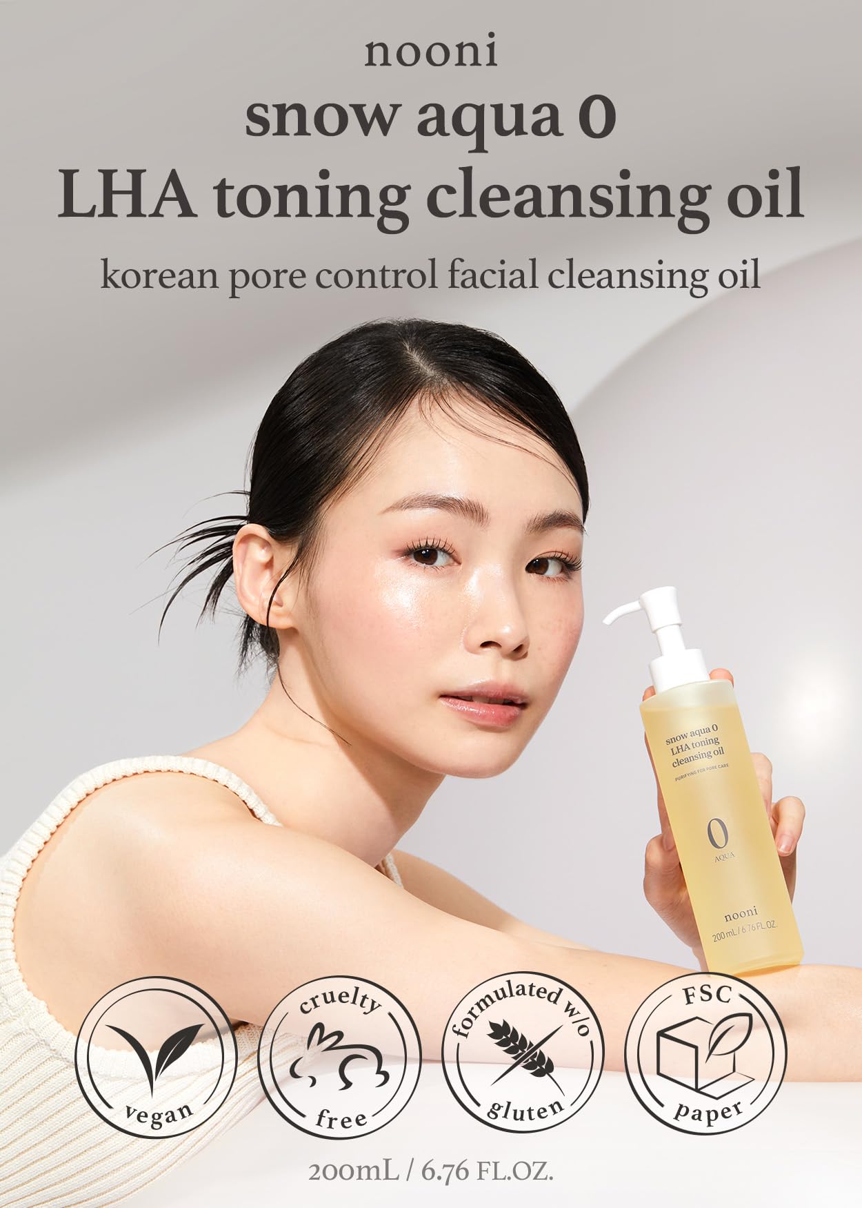 NOONI Cleansing Oil - Snow Aqua 0 LHA Toning Pore Care Korean Facial Oil Cleanser, 6.76 fl.oz (200 ml) | Makeup Double Cleansing, Glass Skin, Eggie Skin, Blackhead Control, Pore Cleansing Oil for Face