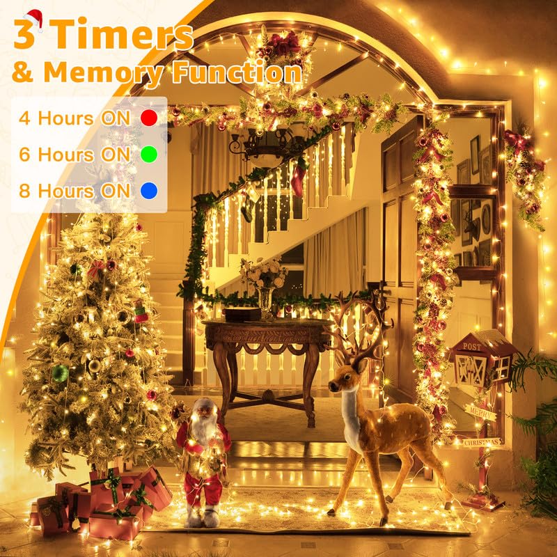 Ollny Christmas Lights Outdoor 800LED 262FT, Warm White Plug in Fairy Lights with Remote, 8 Modes Waterproof Timers Dimmable LED String Lights for Indoor House Outside Bedroom Patio Balcony