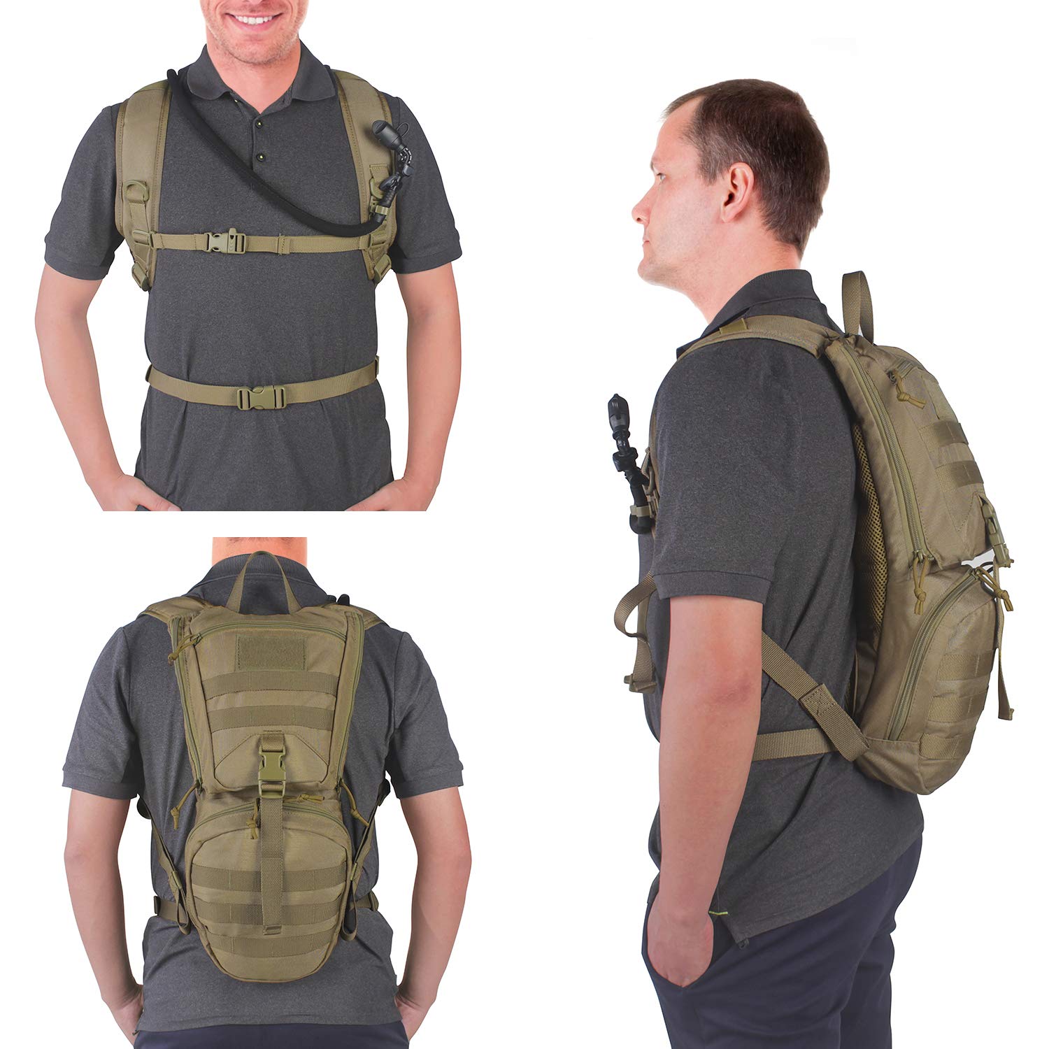 Unigear Tactical Hydration Packs Backpack 1050D with 3L Water Bladder, Thermal Insulation Pack Keeps Liquid Cool up to 4 Hours for Hiking, Cycling, Hunting and Climbing (Tan)