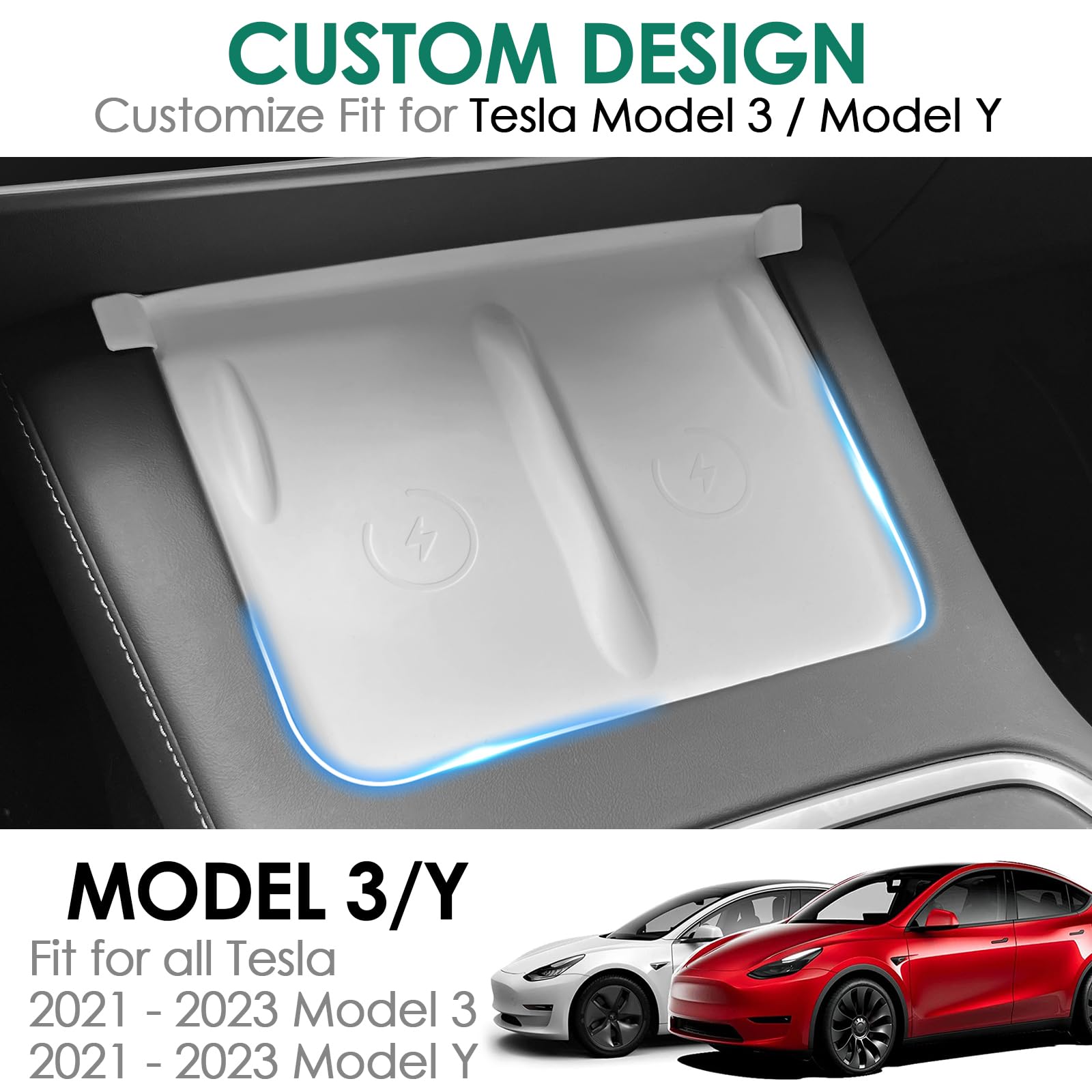 ONKENTET Center Console Wireless Charging Silicone Mat Compatible with Tesla Model 3 Model Y 2023 2022 2021 Accessories Waterproof Cover Interior Pad Non-Slip Mats Phone Tray Upgrade (White)