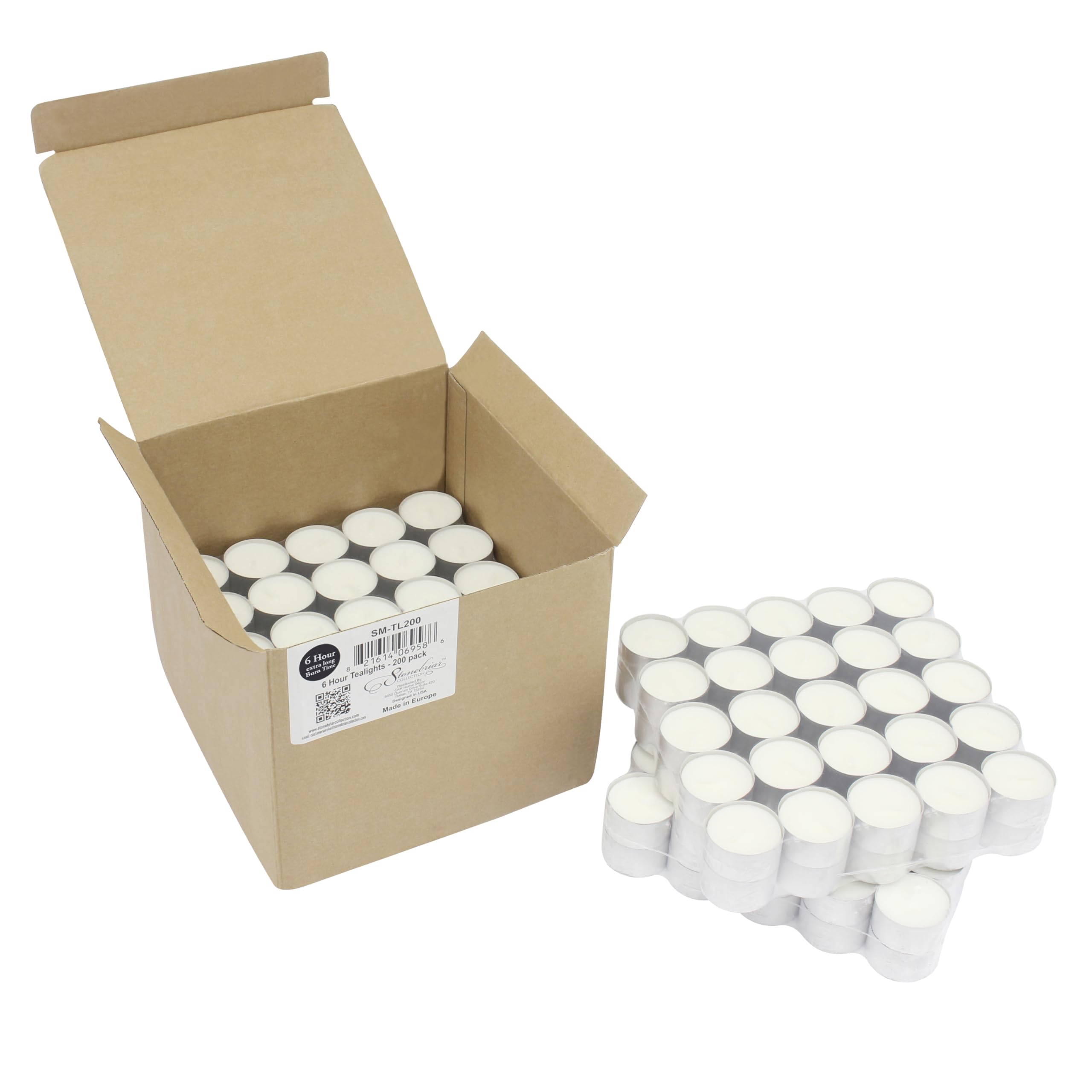 Stonebriar Long Burning Tea Light Candles, 6 to 7 Hour Extended Burn Time, White, Unscented, Bulk 200-Pack (SM-TL200)